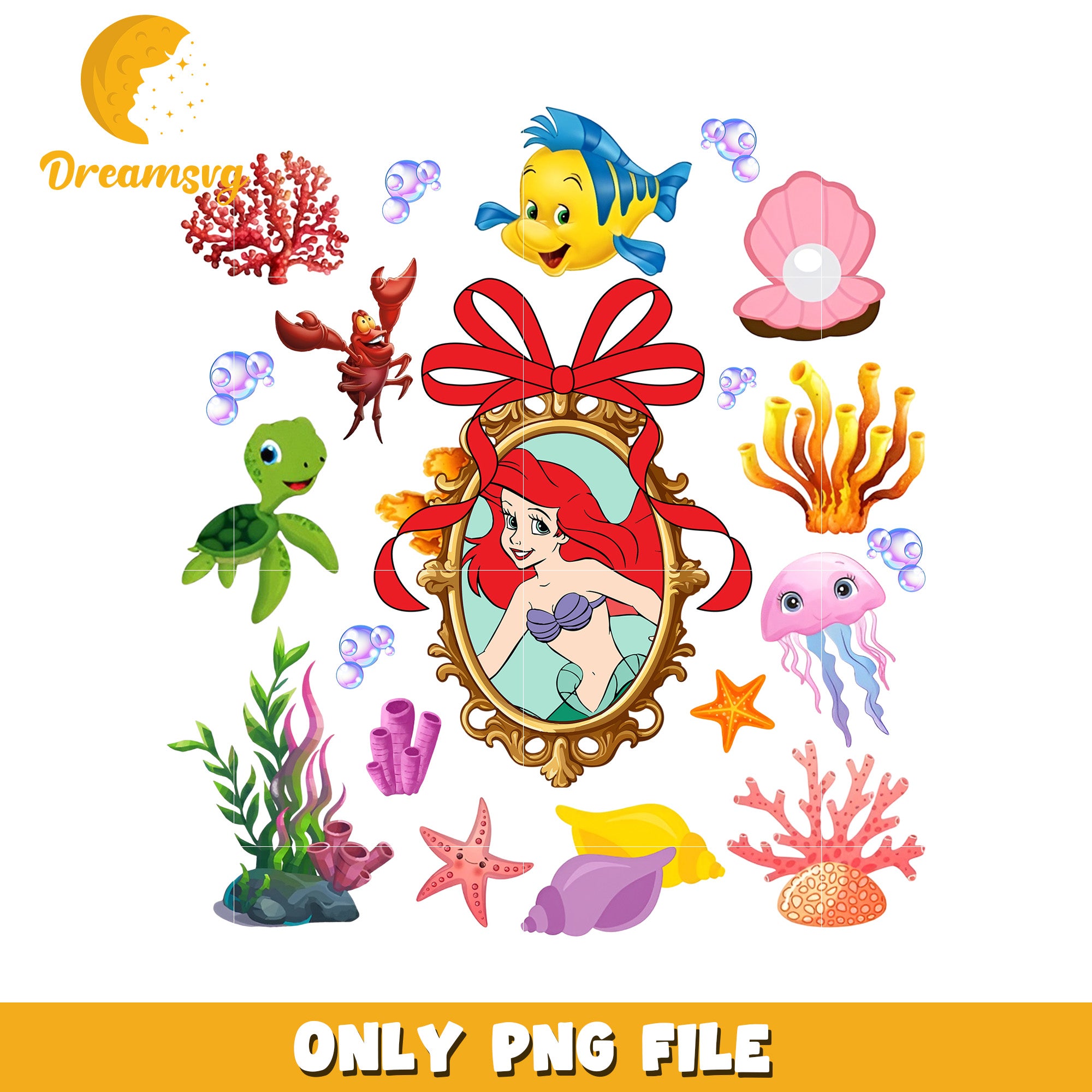 Disney little mermaid characters design png, ariel pincess png, disney movie png
