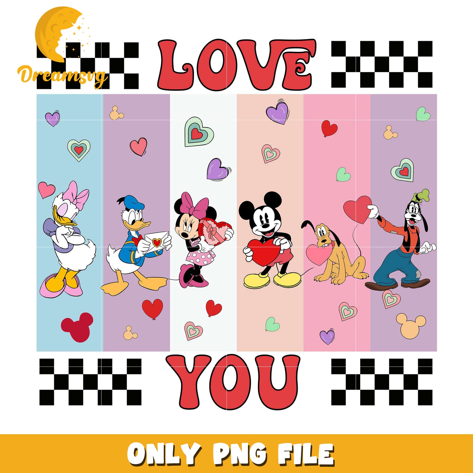 Disney love you png, mickey friends png, happy valentine day png