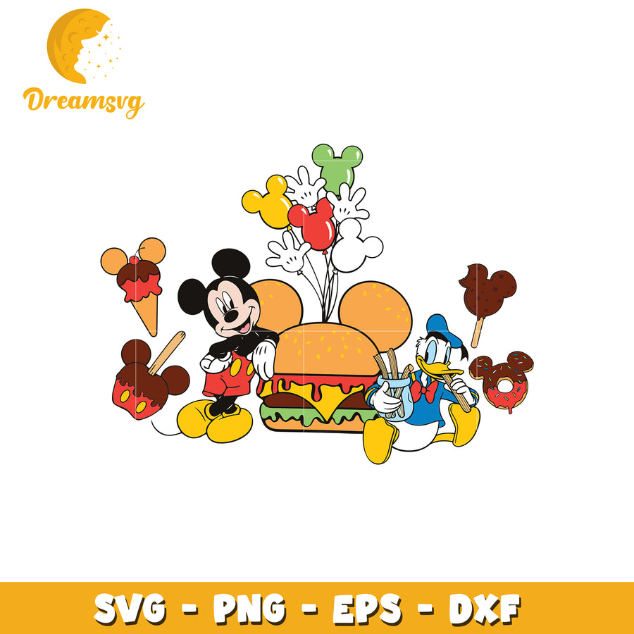 Disney mickey and donald hamburgur svg, disney movies svg, cute characters svg