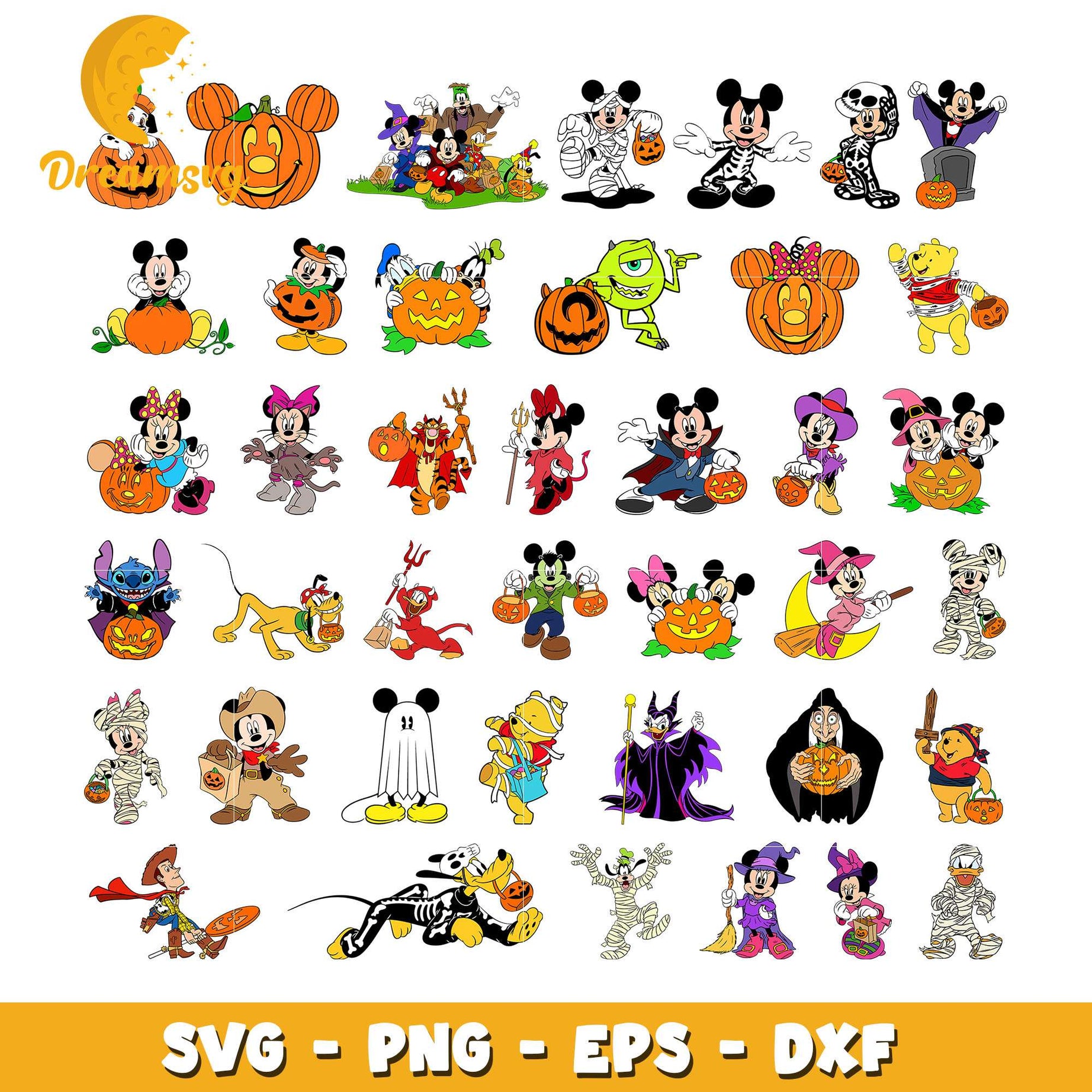 Disney mickey mouse halloween bundle svg, mickey and friends halloween​ svg