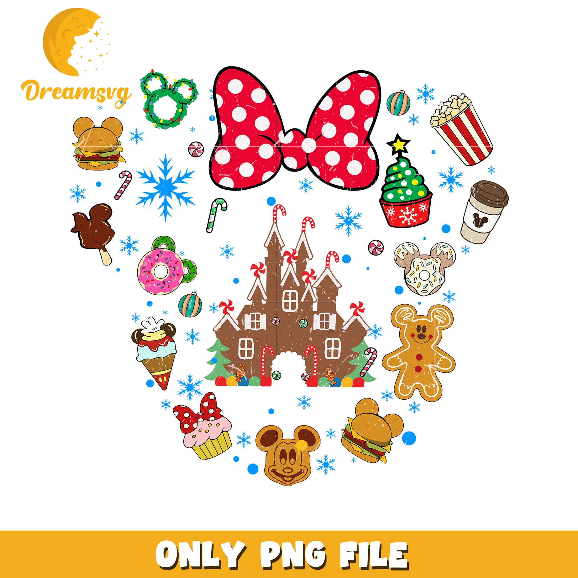 Disney minnie foods design png, disney cozy png, holiday glow png