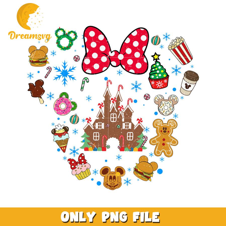 Disney minnie foods design png, disney cozy png, holiday glow png