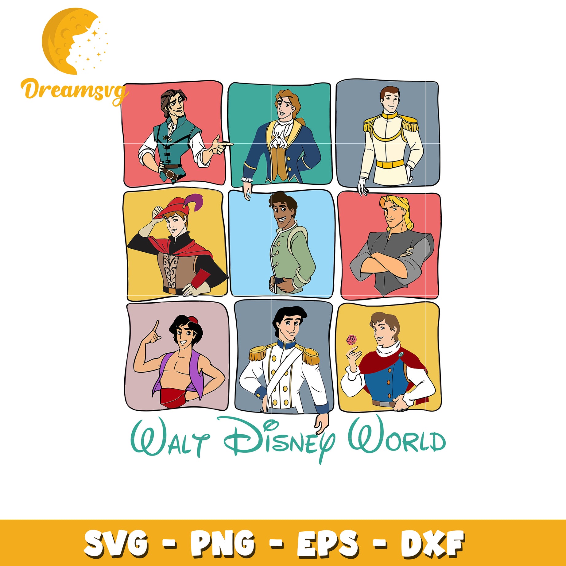 Disney prince characters svg, disney cartoons svg, disneyland svg