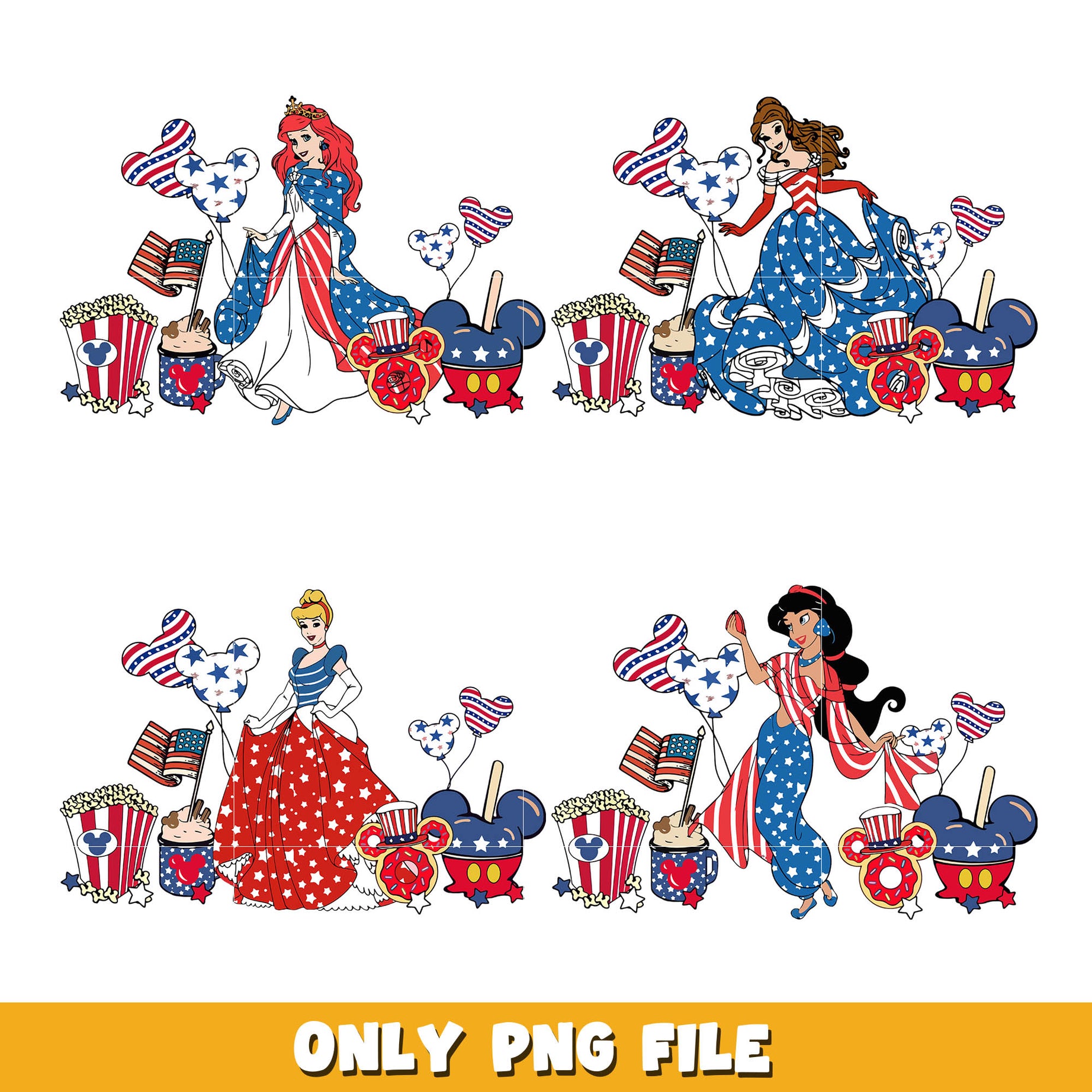 Disney princess 4th of july png bundle, Disney 4th of july png, Disney png