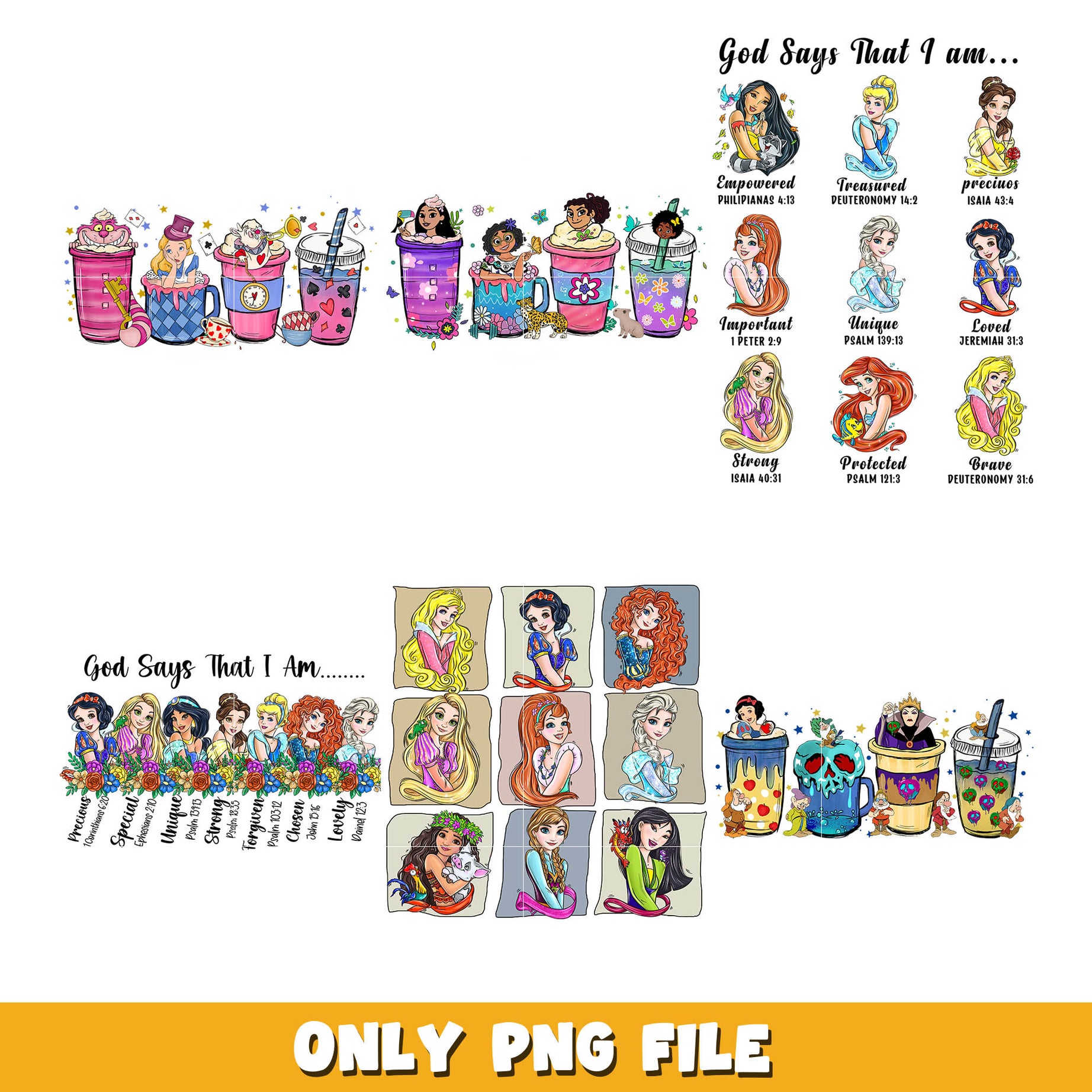 Disney princess god say i am png bundle, Disney princess png, Disney png