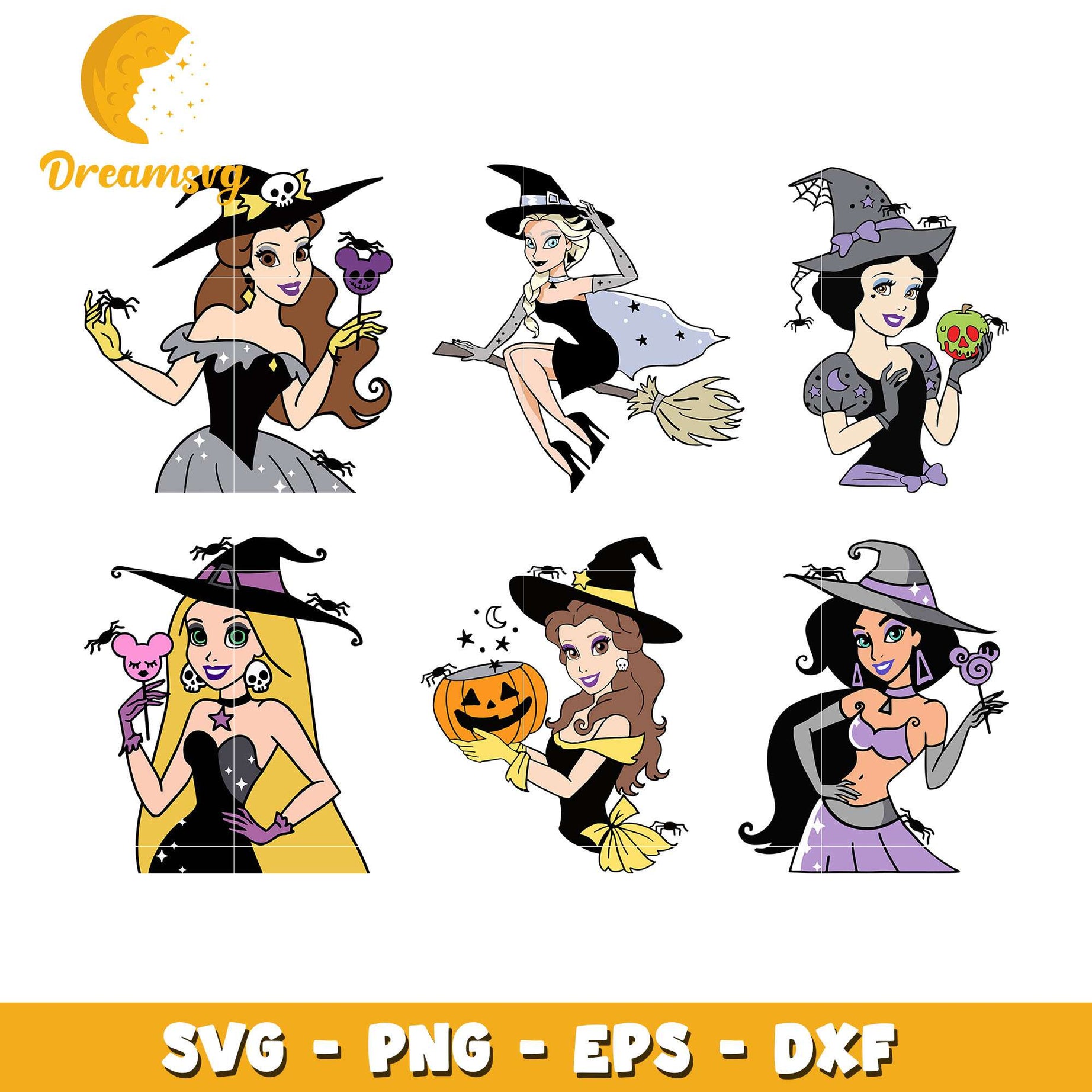 Disney princess characters witch svg, disney halloween svg