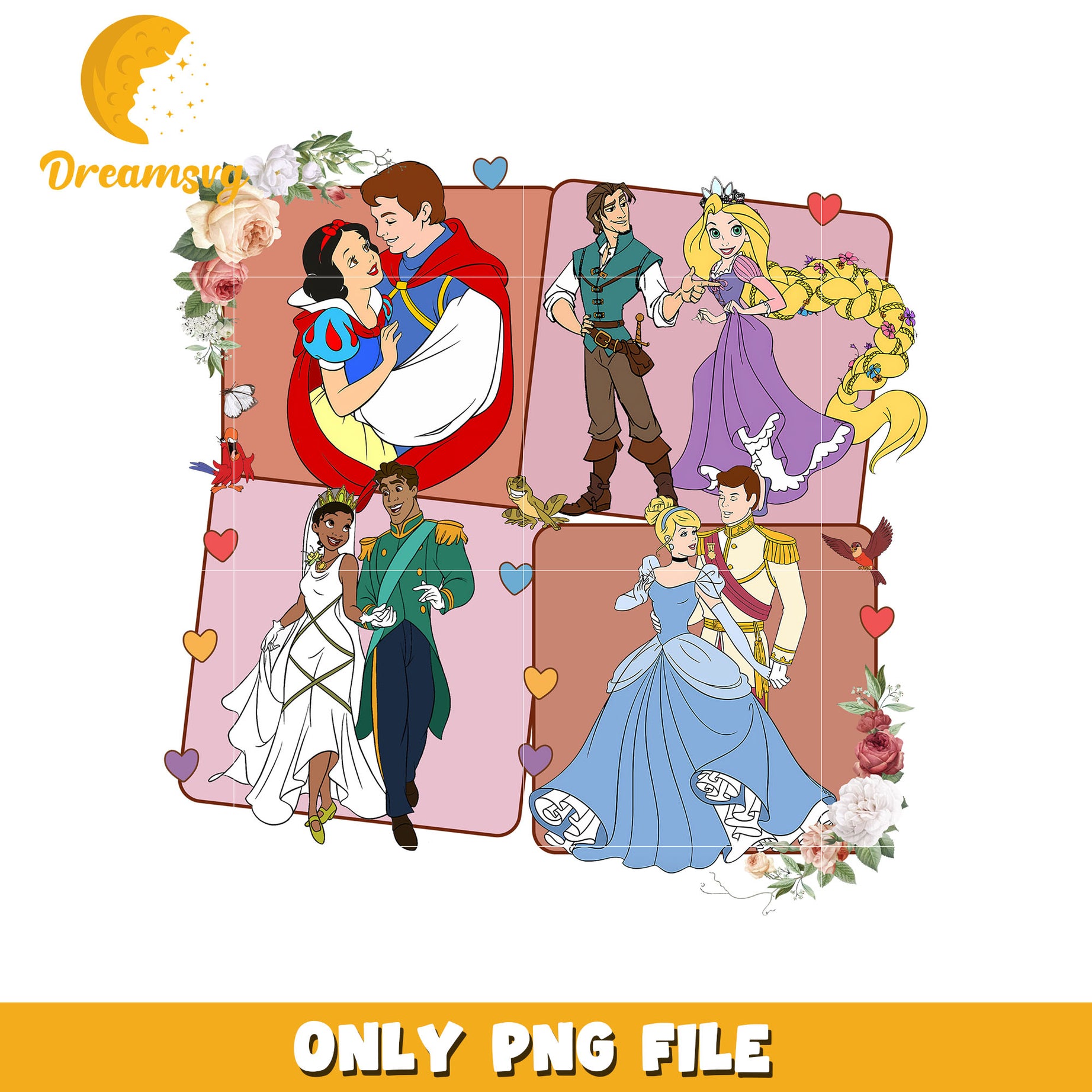 Disney princess couple png, disney princess png, valentine png