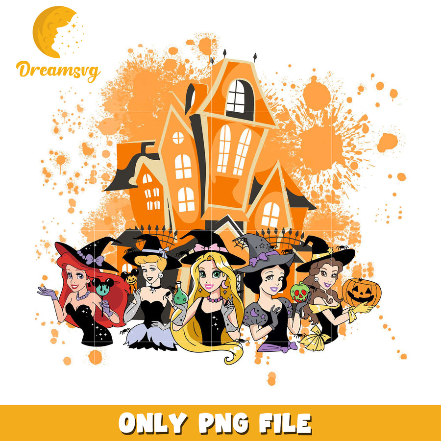 Disney princesses design png, halloween characters​ png, halloween design png