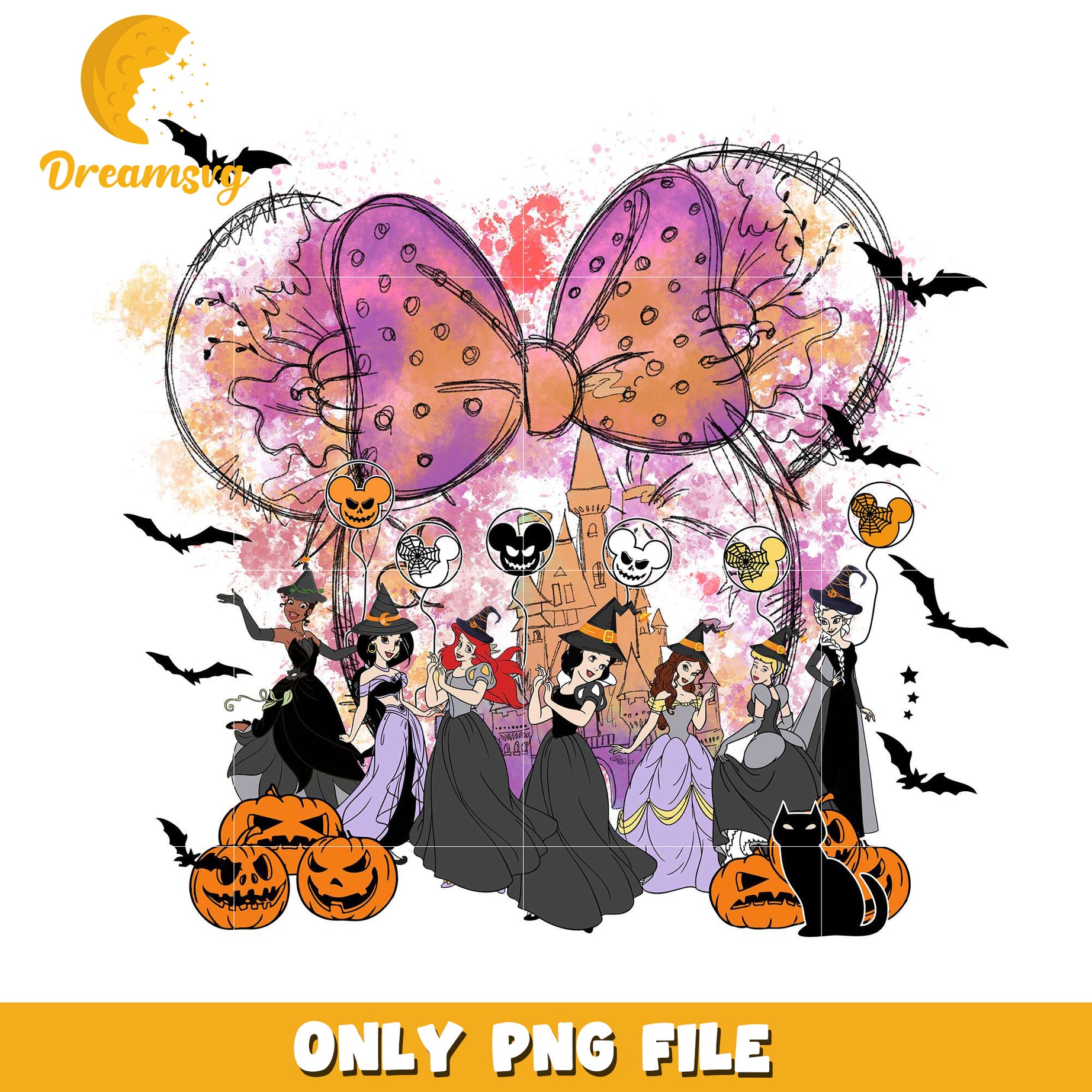 Disney princesses halloween png, halloween ​​candy png, disney princess png