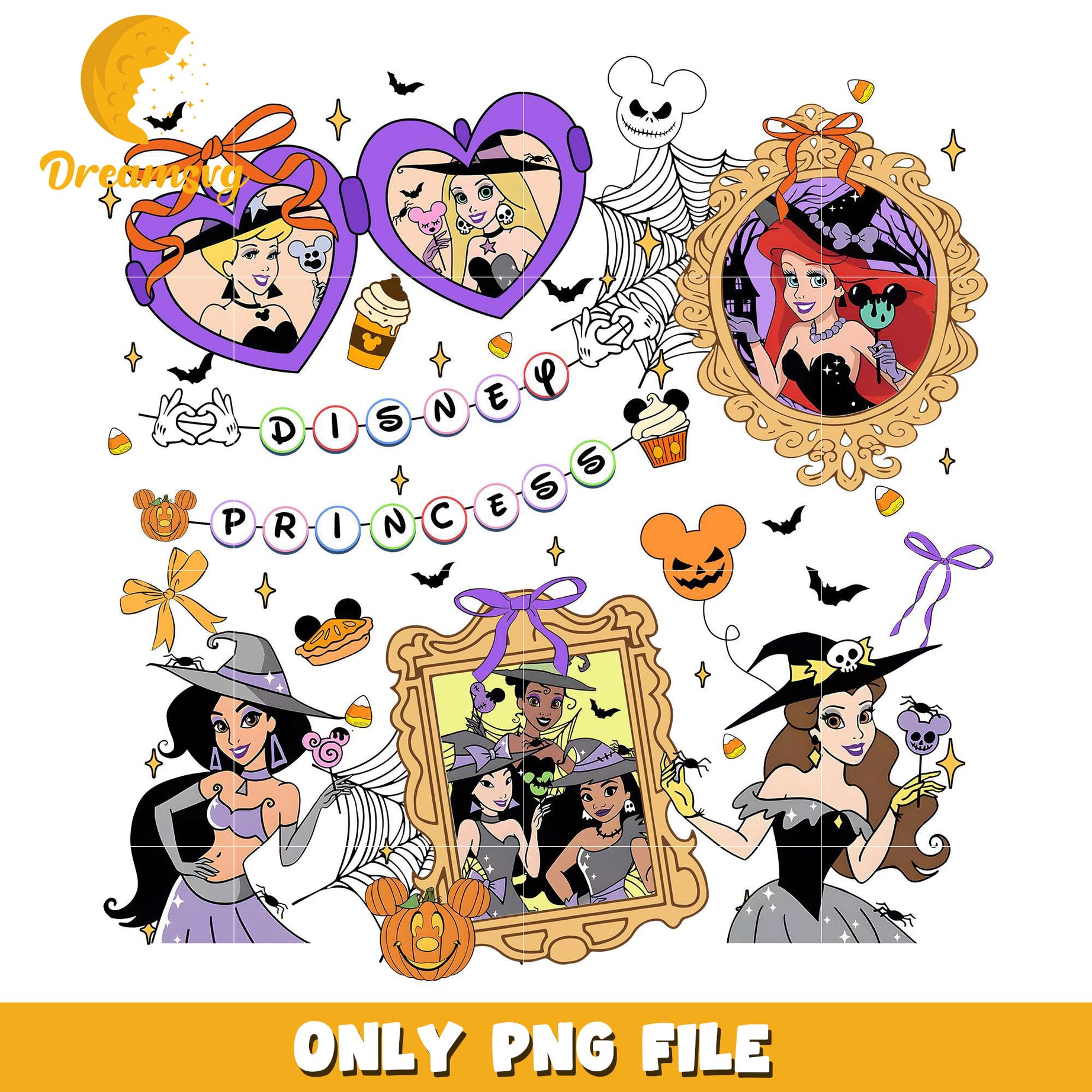 Disney princesses png, halloween ​​candy png, disney princess png