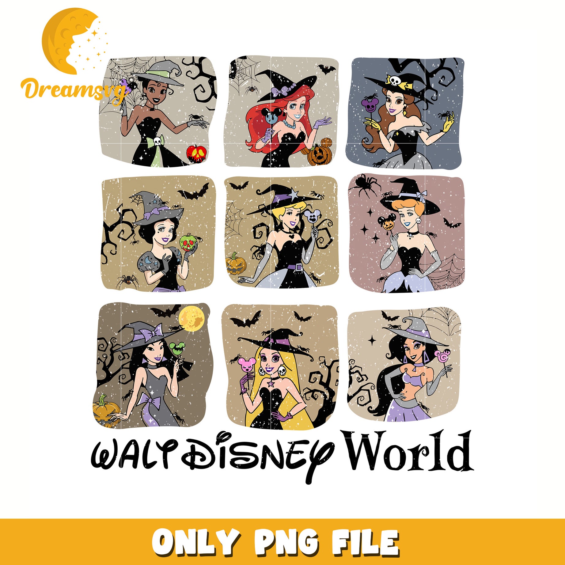 Disney princess halloween png, halloween candy png, spooky halloween png