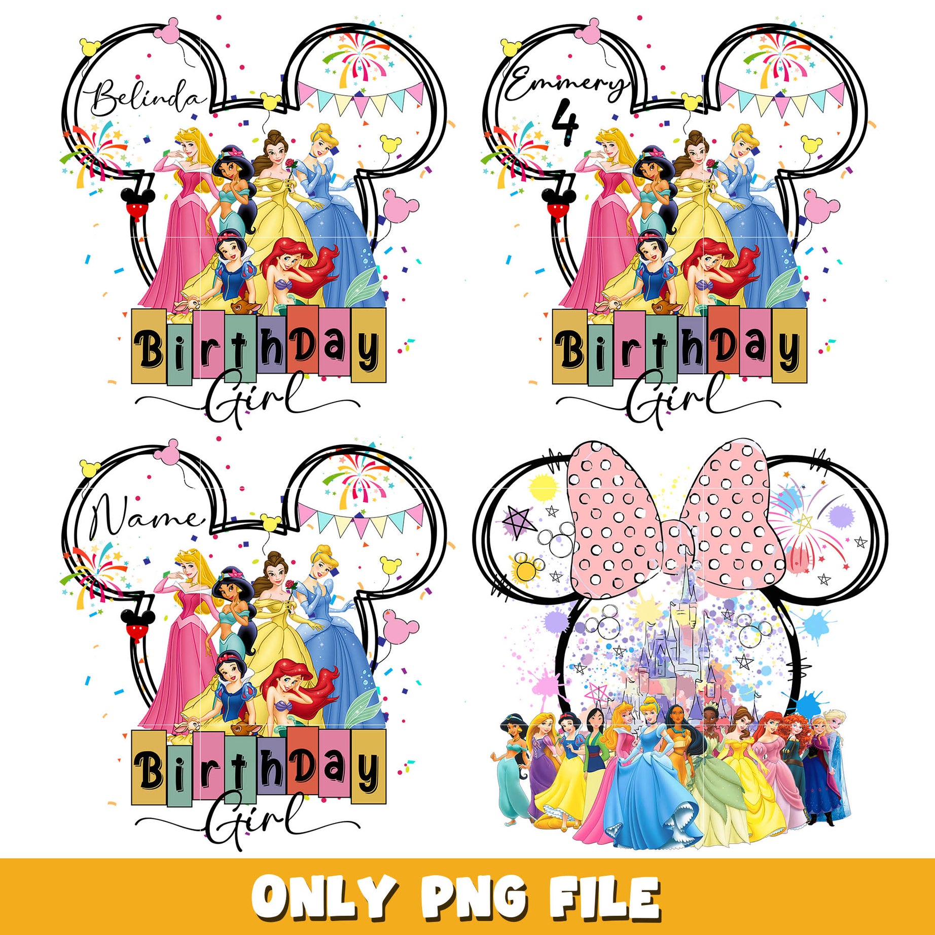 Disney princess birthday girl png bundle, Disney princess png, Disney png