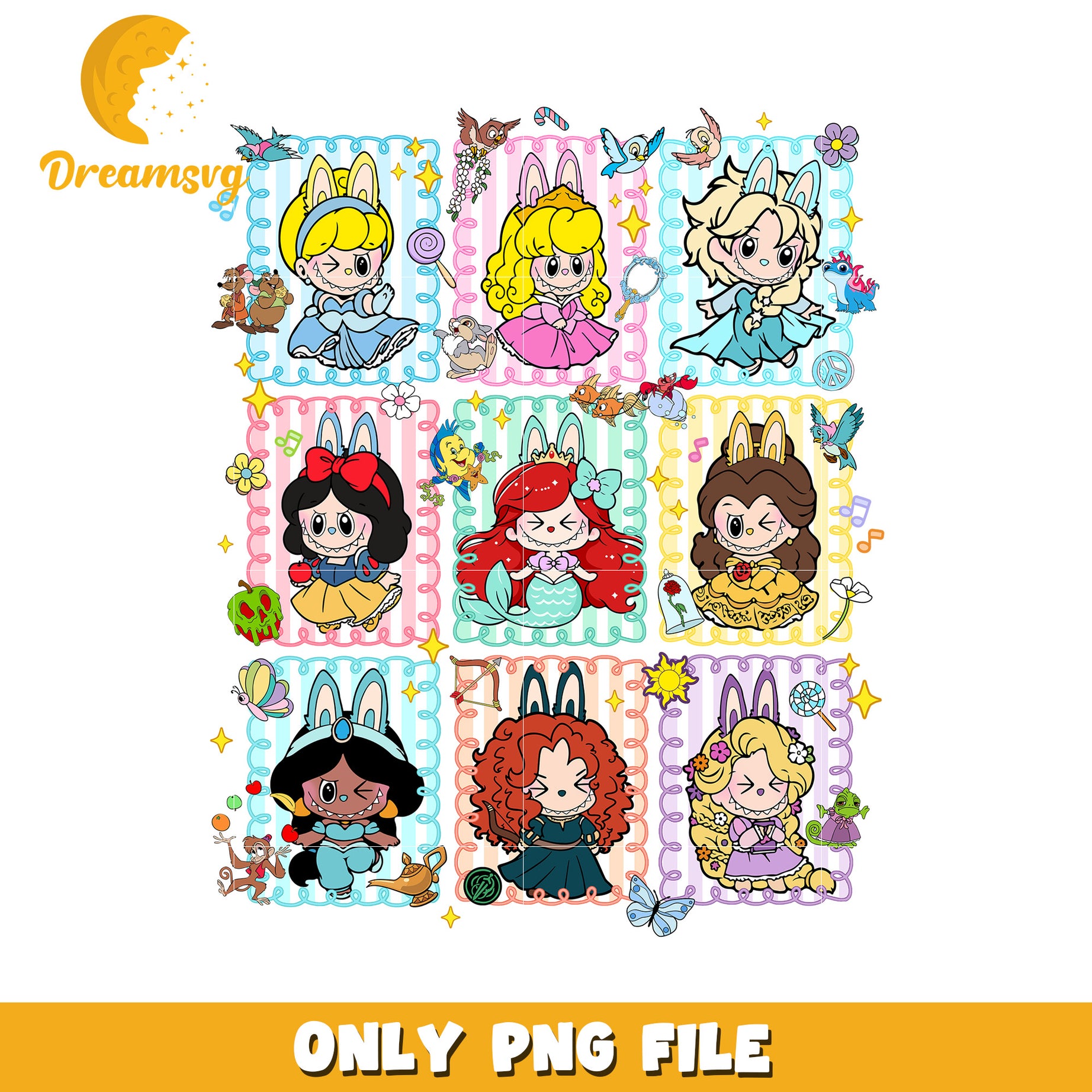 Disney princess labubu design png, popmart usa png, labubu keychain​ png