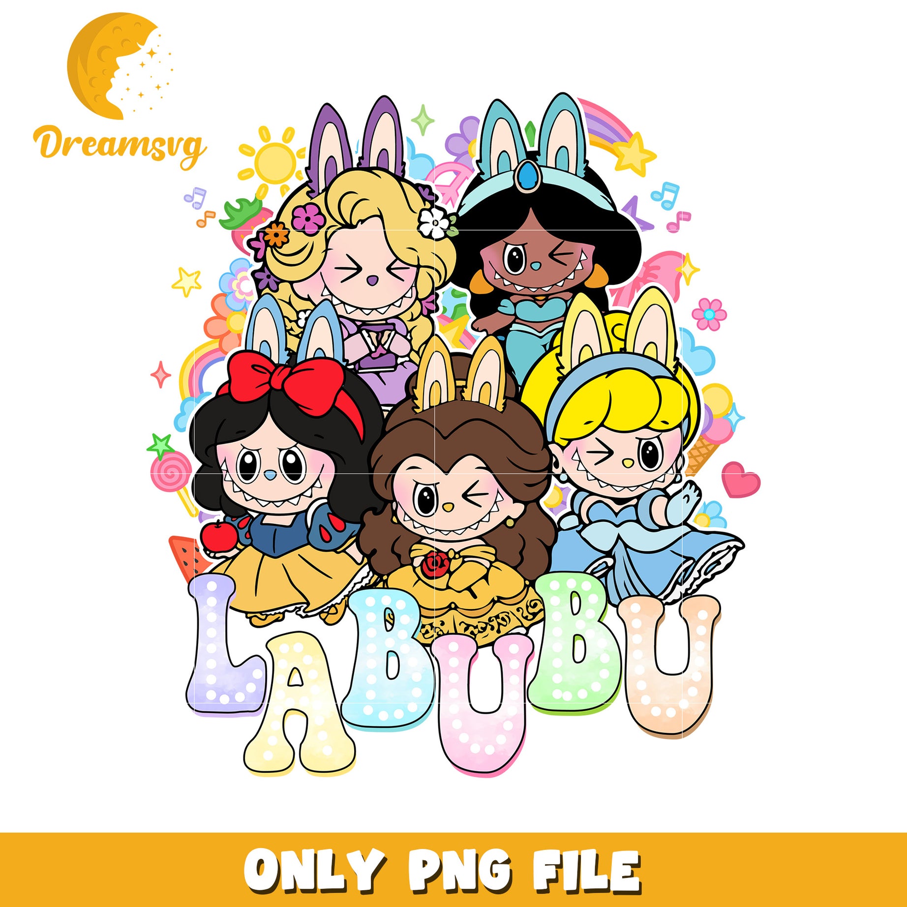 Disney princess labubu png, all popmart characters​ png, labubu art​ png