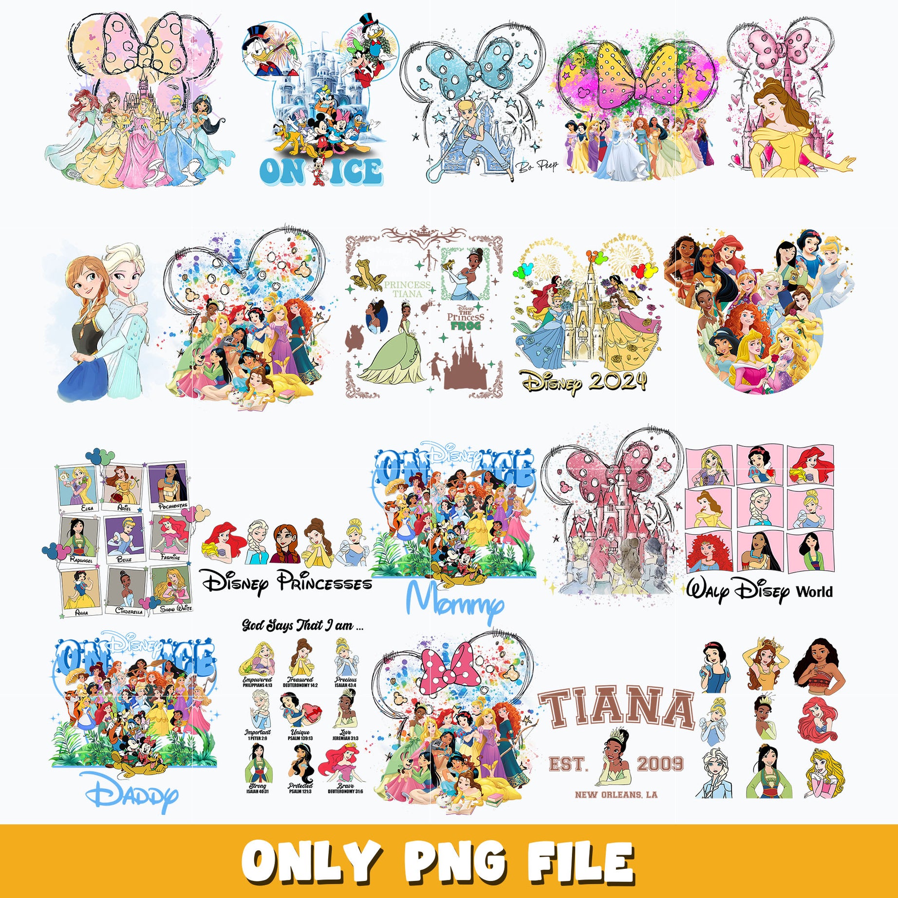 Disney princess bundle png, Disney princess png, Digital download