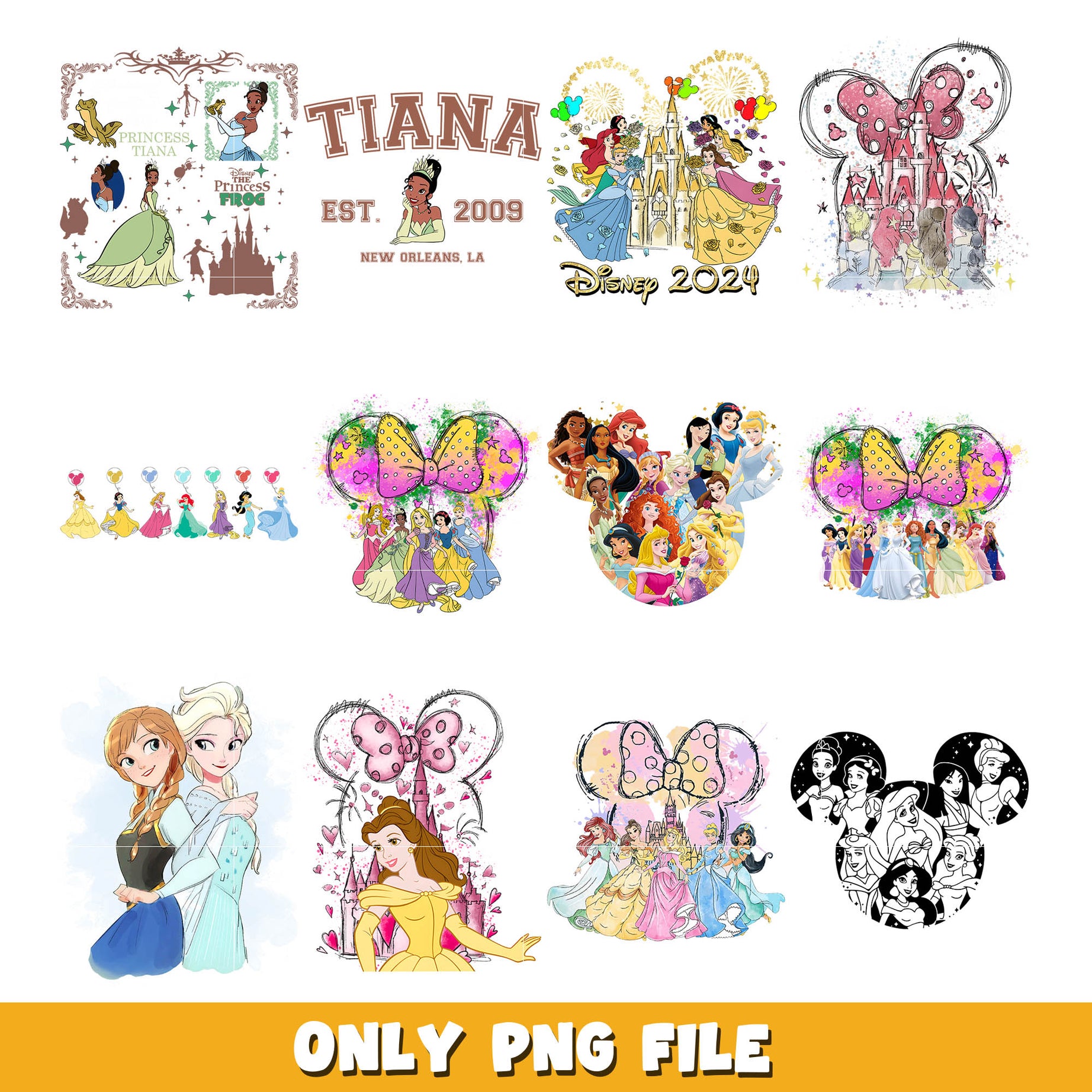 Disney mickey x princess png bundle, Disney princess png, Disney png