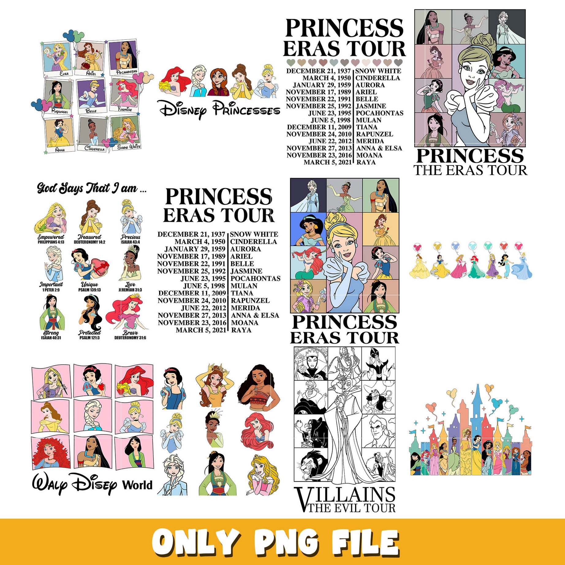 Disney princess eras tour png bundle, Disney princess png, Disney png