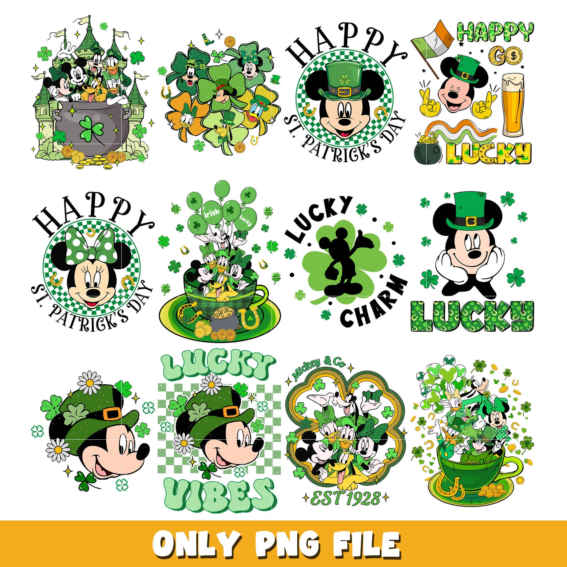 Mickey happy lucky day png bundle, Disney patrick day png, Disney png