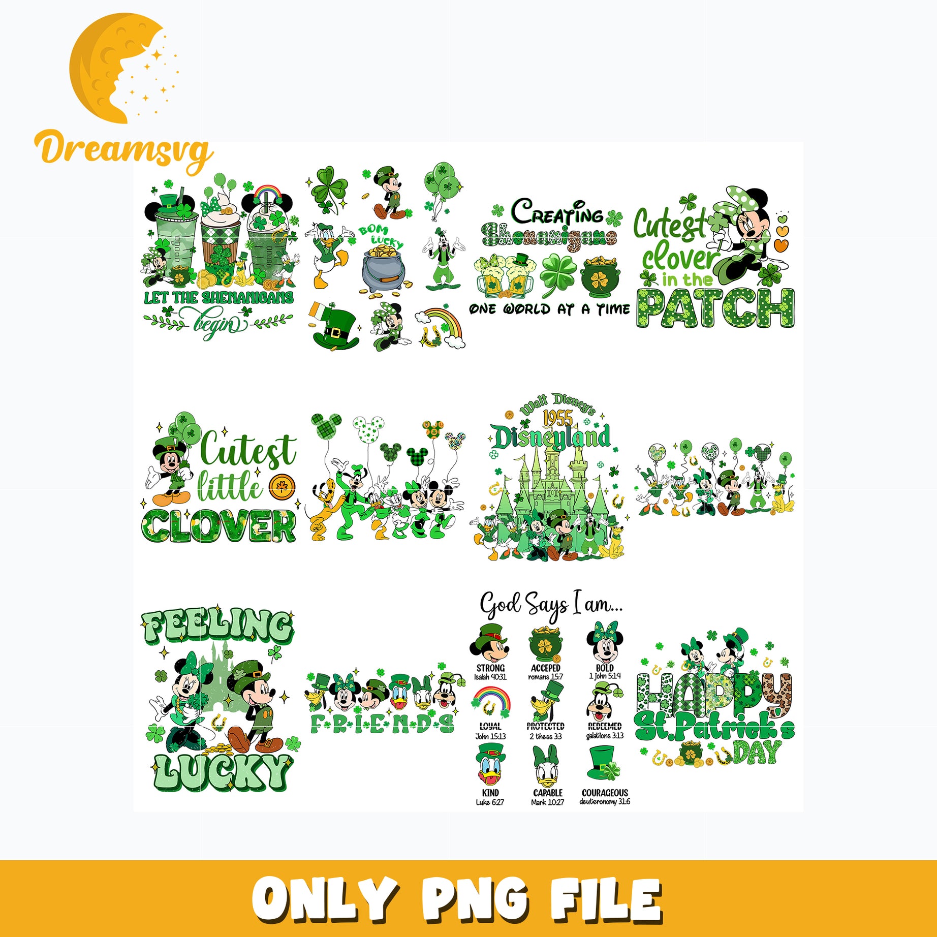 Mickey and friends Patrick's Day bundle png, Disney png, Digital download