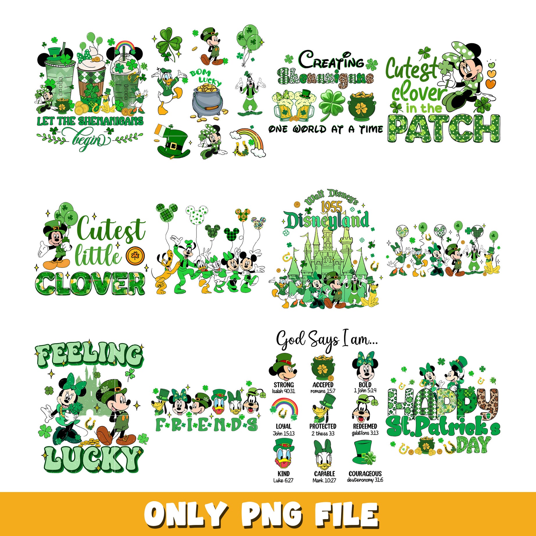 Mickey mouse St Patrick's day bundle png, Disney cartoon png, Digital download  