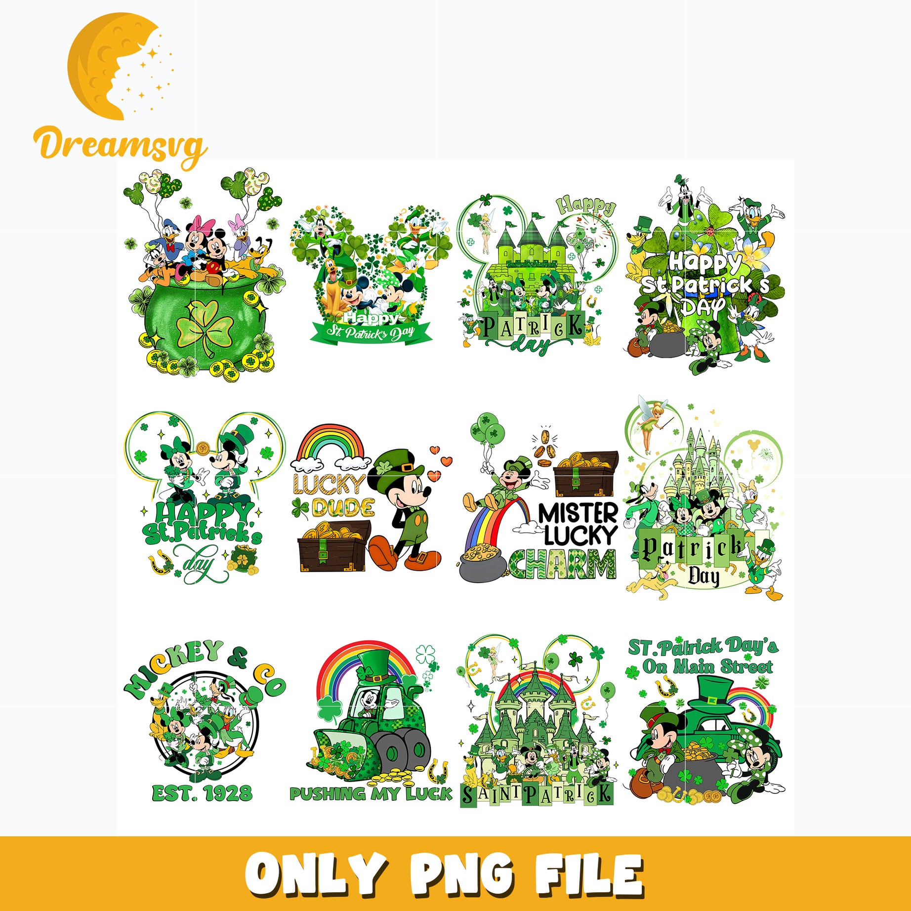 Mickey mouse and friends Patrick's Day bundle png, Disney png, Digital download 