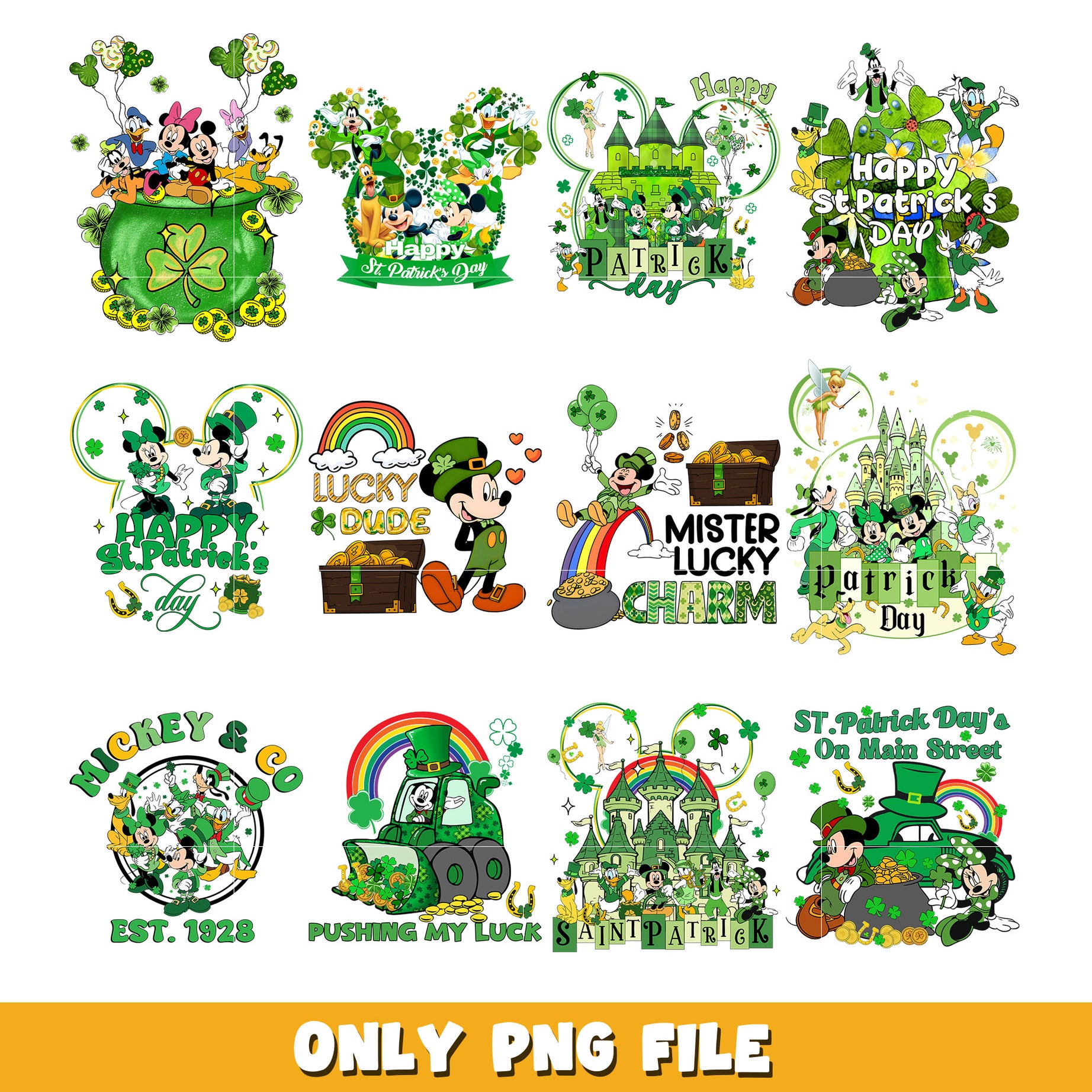 Mouse St Patrick's day bundle png, Disney cartoon png, Digital download 