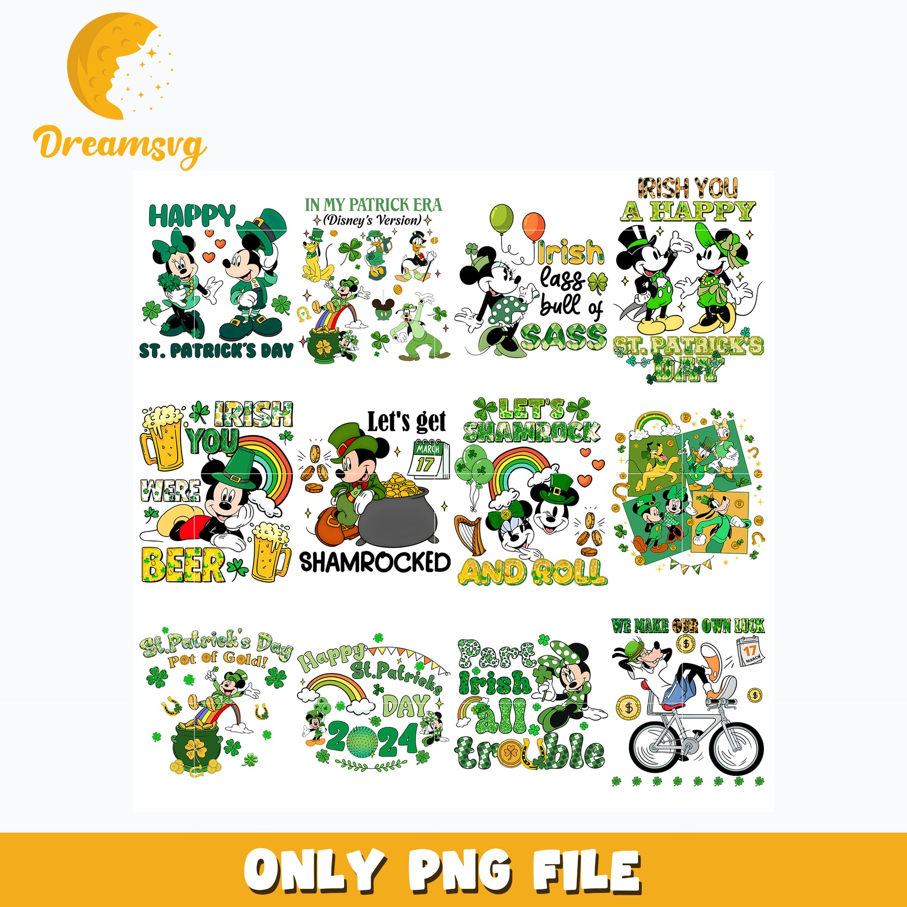 Mickey mouse and friends st.patrick day bundle png, Disney png, Digital download 