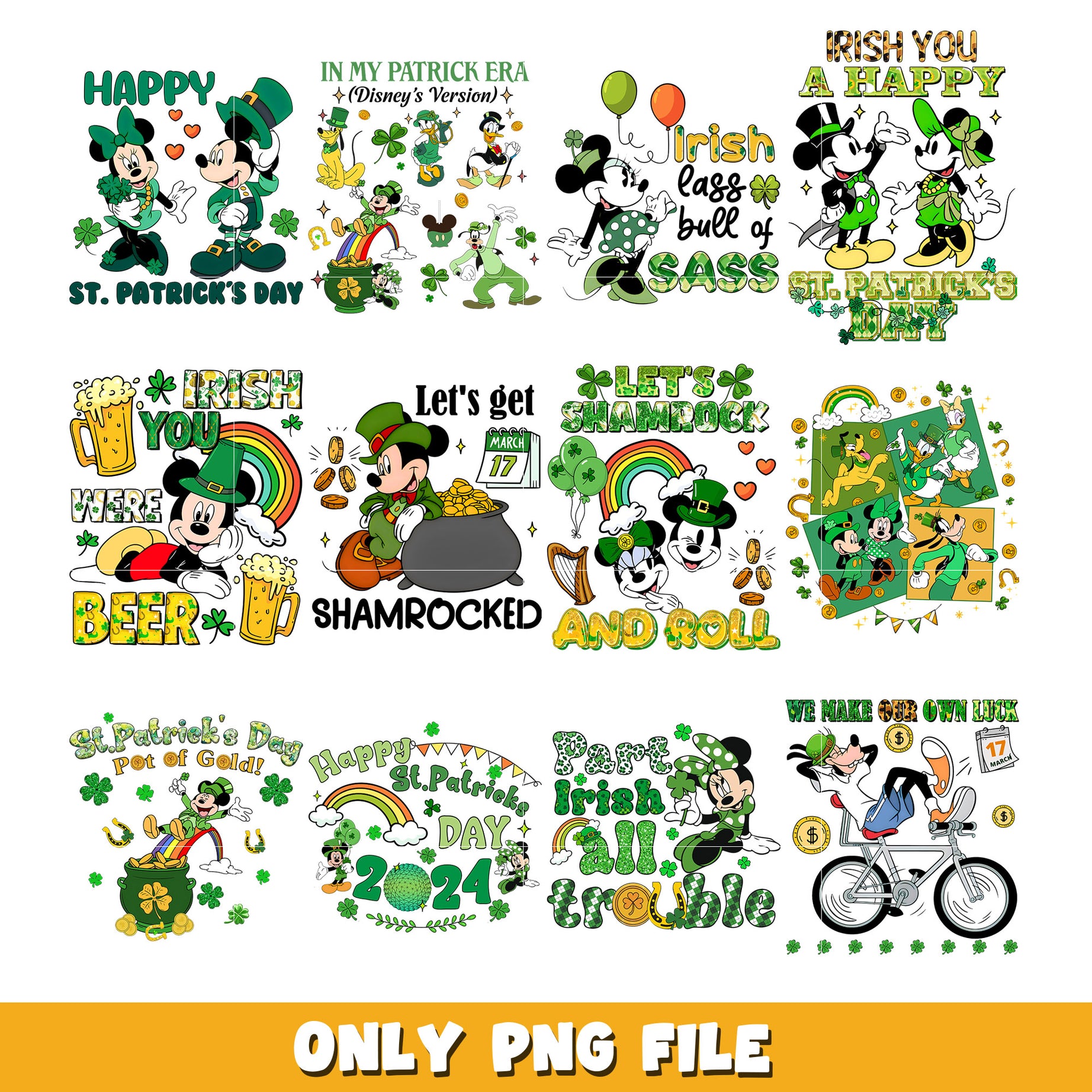 Bundle Disney Happy St. Patrick's Day  bundle png, Disney cartoon png, Digital download 