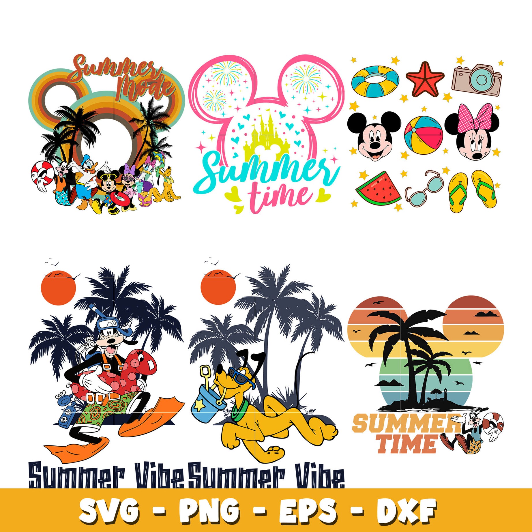 Summer Time Disney Minnie Mouse and friends bundle svg, Disney cartoon svg, Digital download  