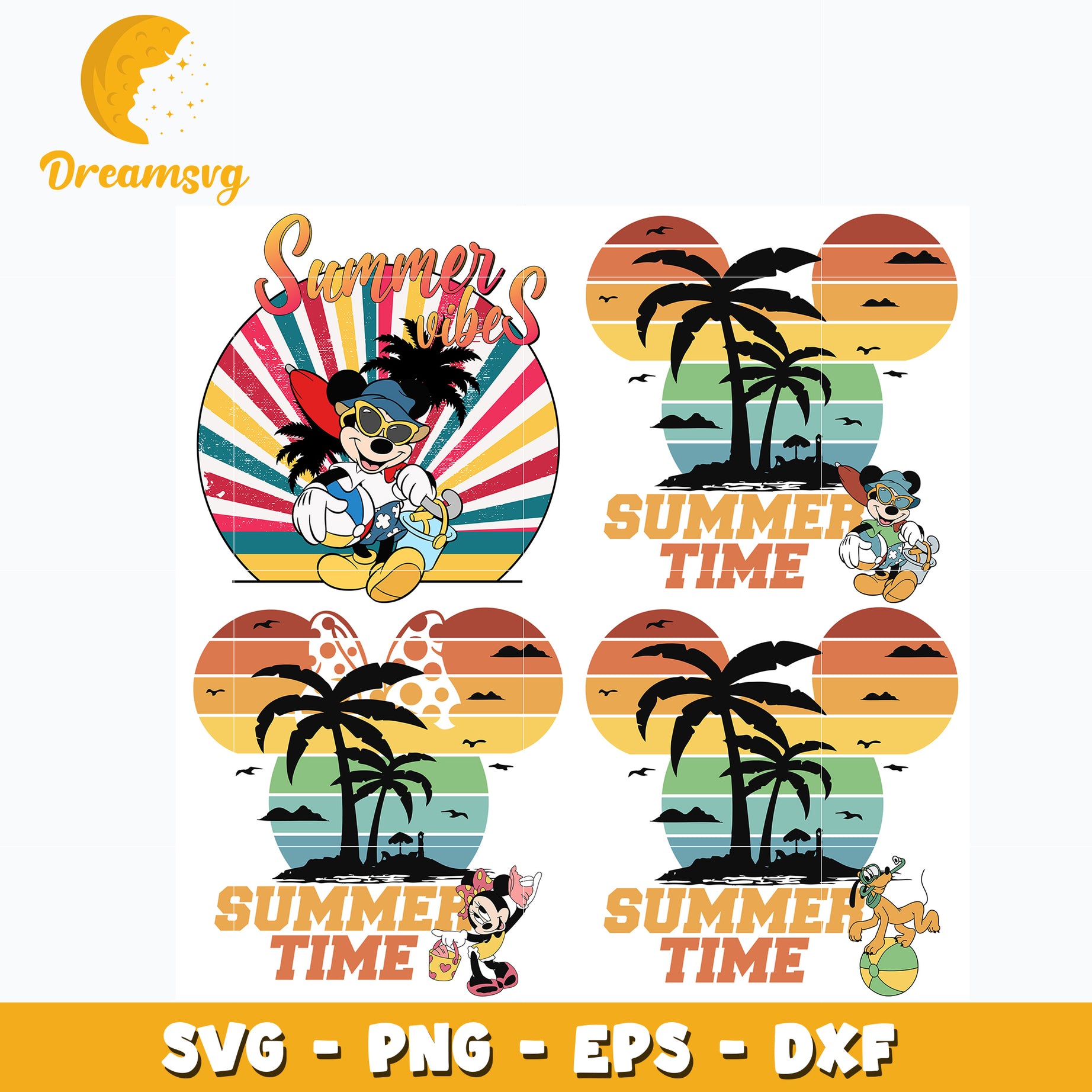 Summer Time Disney Minnie Mouse and Dog bundle svg, Disney svg, Digital download