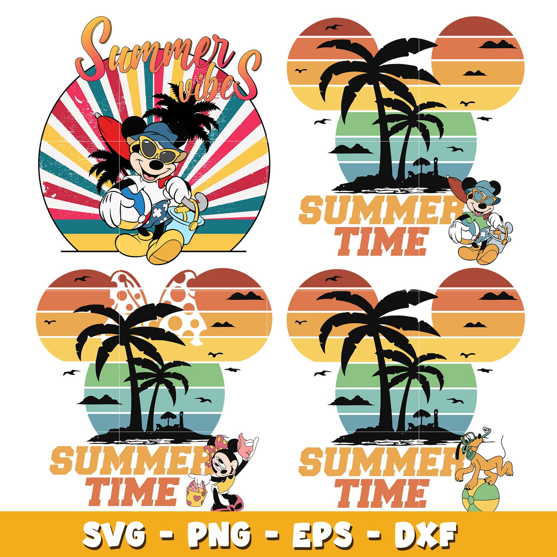 Disney summer mouse and pluto bundle svg, Disney cartoon svg, Digital download 