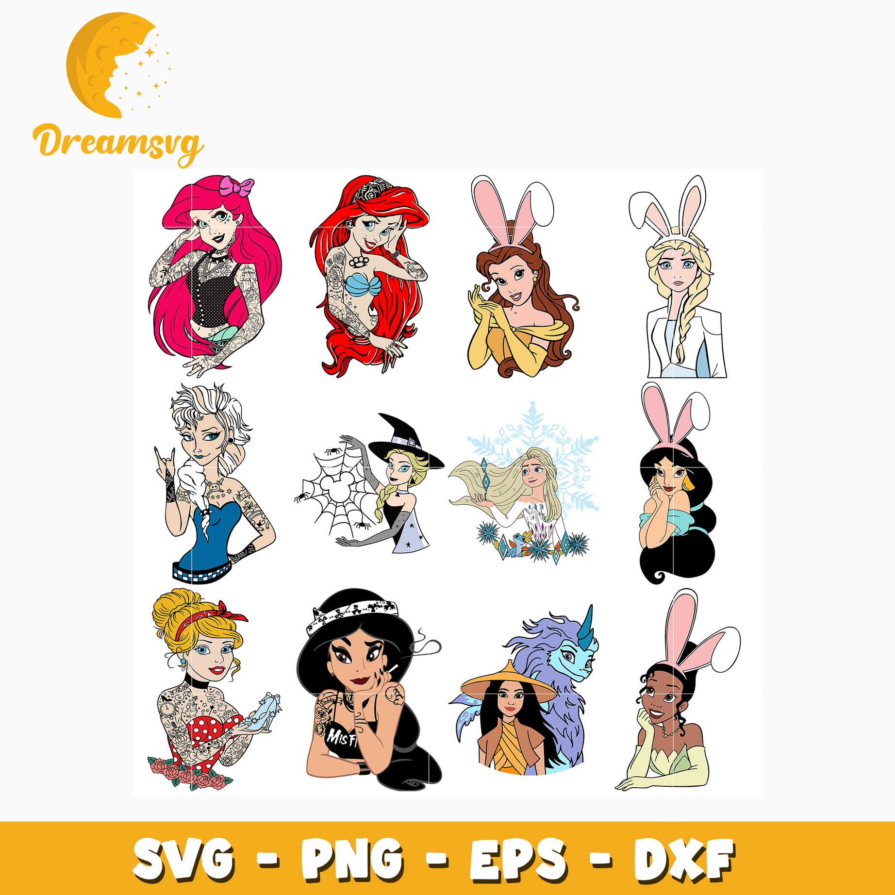 Punk Rock Disney Princess bundle svg,  Princess svg, Disney svg, Digital download