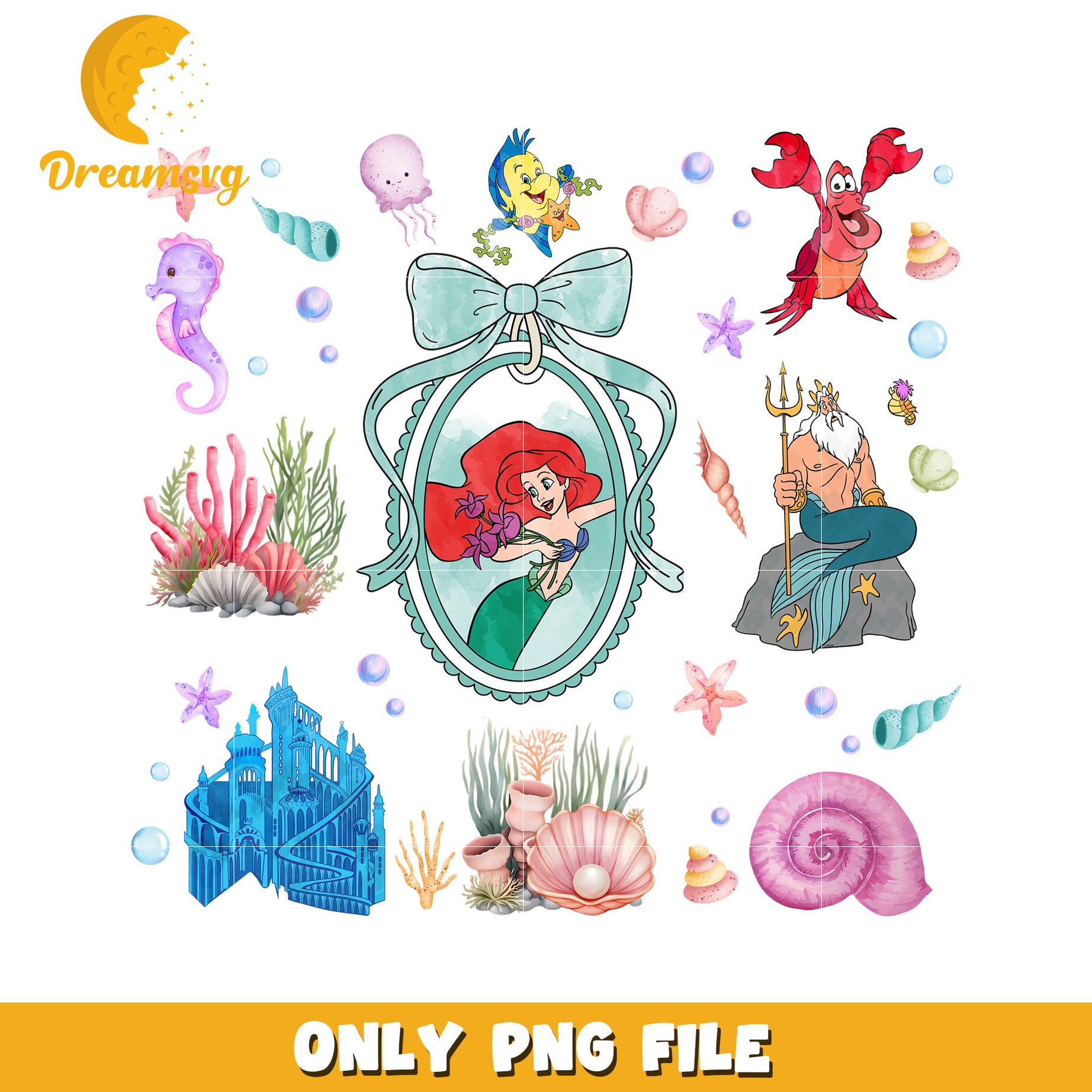 Disney the little mermaid movie picture frame design png, ariel pincess png, disney movie png