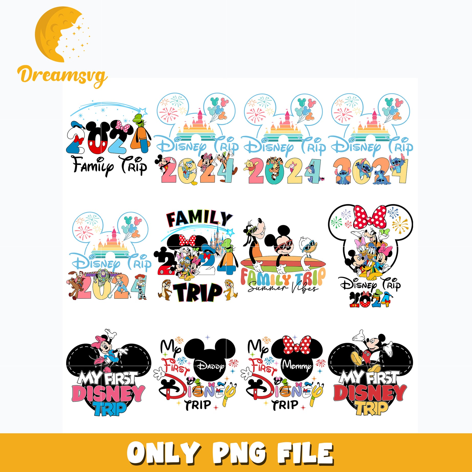 Mickey mouse and friends Family Vacation Disneyland Trip bundle png, Disney png, Digital download  