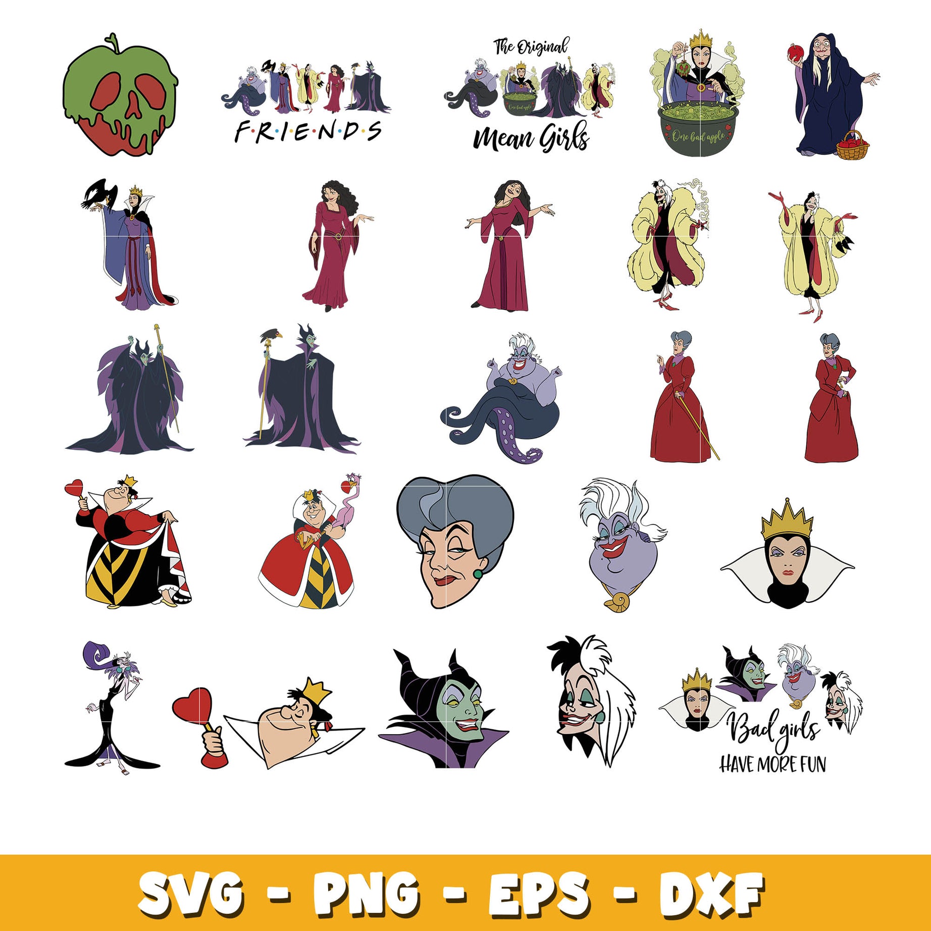 Disney Villain Cartoon Characters bundle svg,  Disney cartoon svg, Digital download  