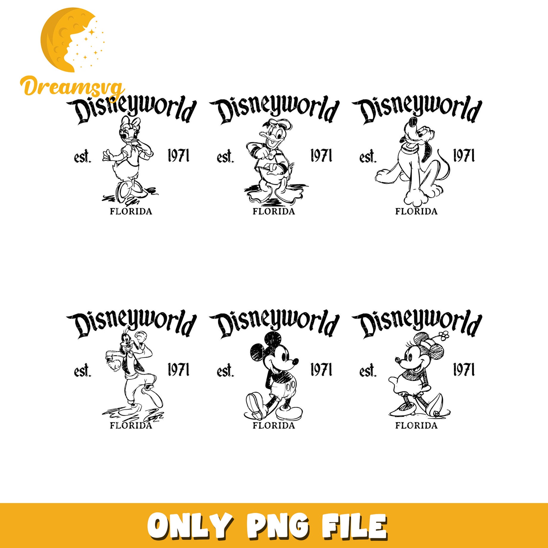 Disneyworld Bundle PNG with Classic Characters Florida 1971