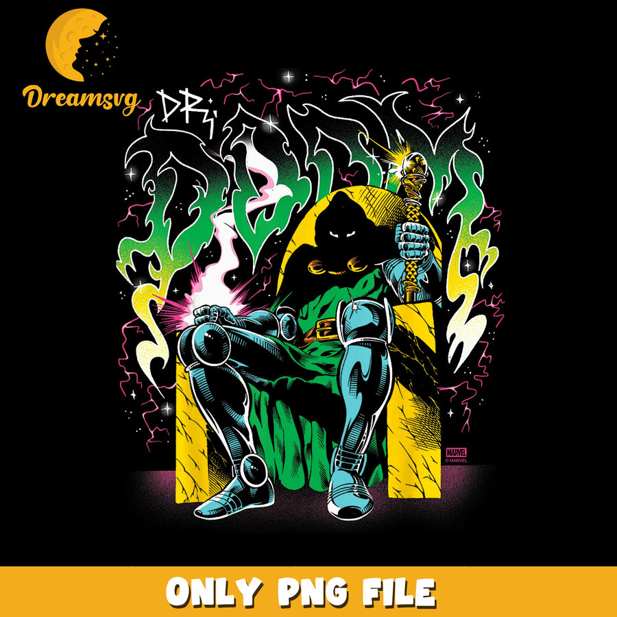 Doctor Doom Vintage Comic Art PNG, Marvel Villain Throne, Comics PNG