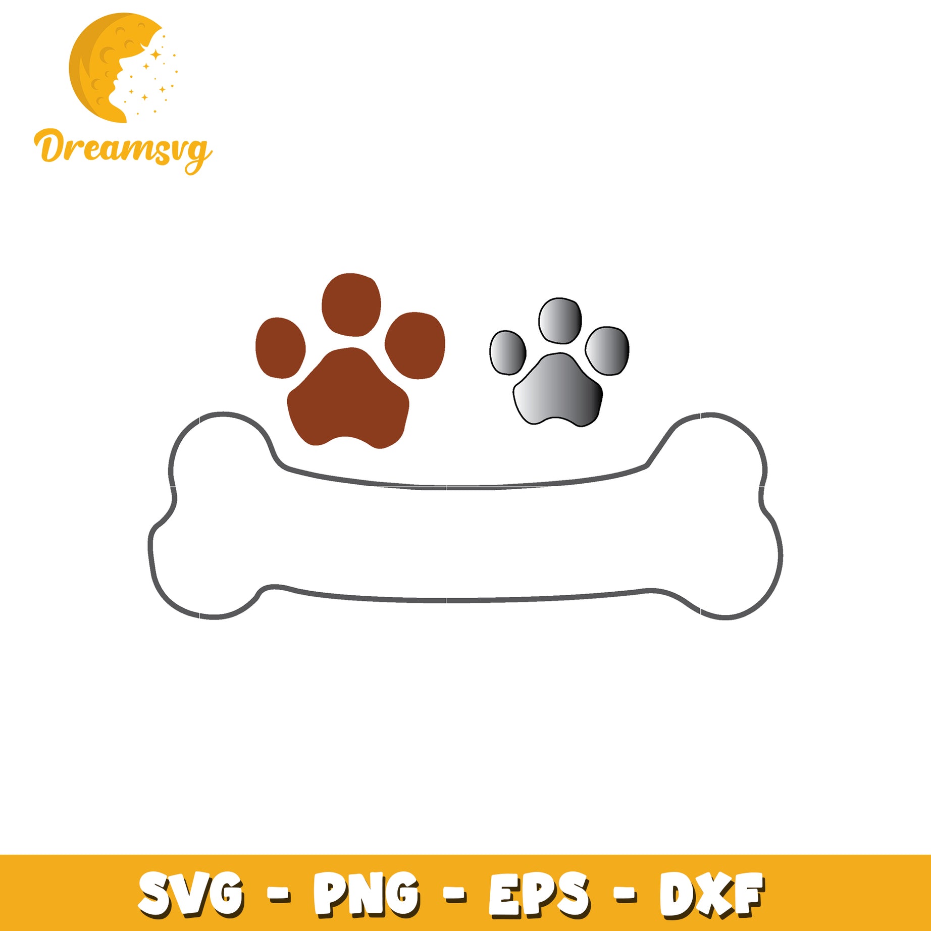 Dog Bone Paw Print SVG Cut File