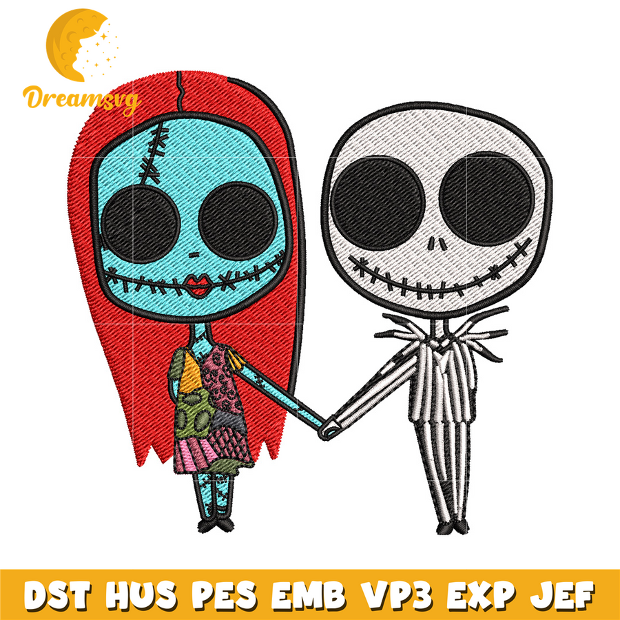 Doll couple embroidery design, Skeleton embroidery