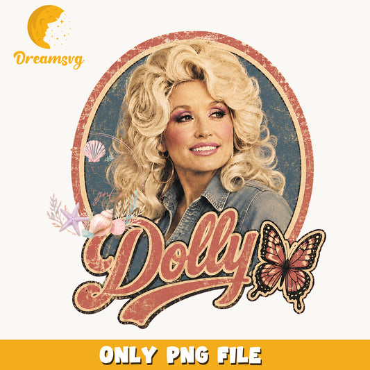 Dolly Parton Portrait Clipart, Vintage Denim Butterfly Retro, Neon PNG