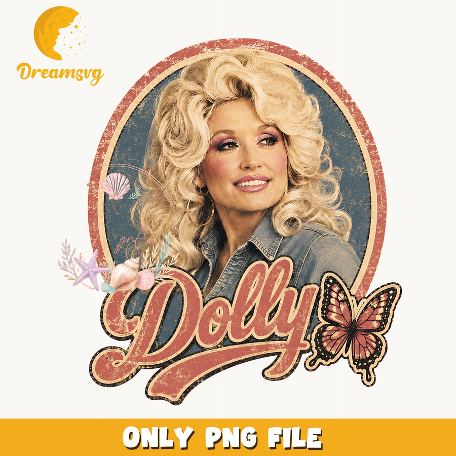 Dolly Parton Portrait Clipart, Vintage Denim Butterfly Retro, Neon PNG