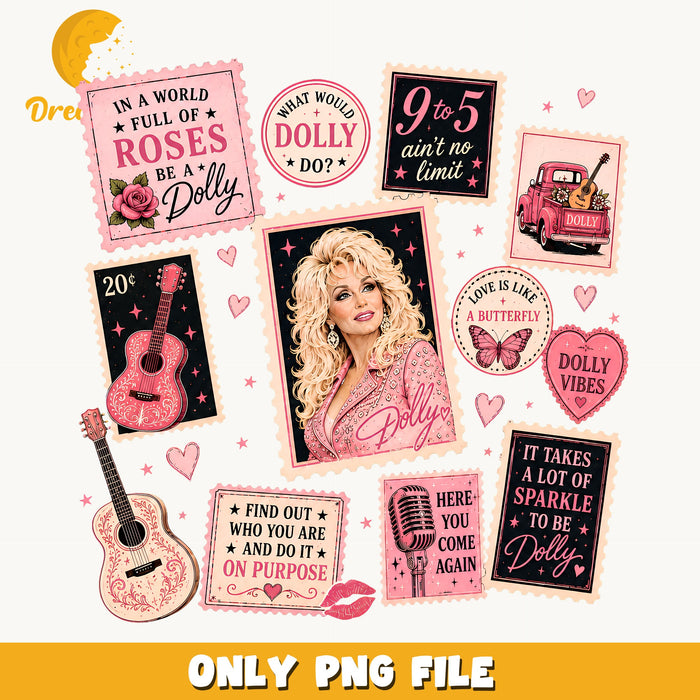 Dolly Parton Quotes Clipart, Pink Guitar Microphone Vintage Frames