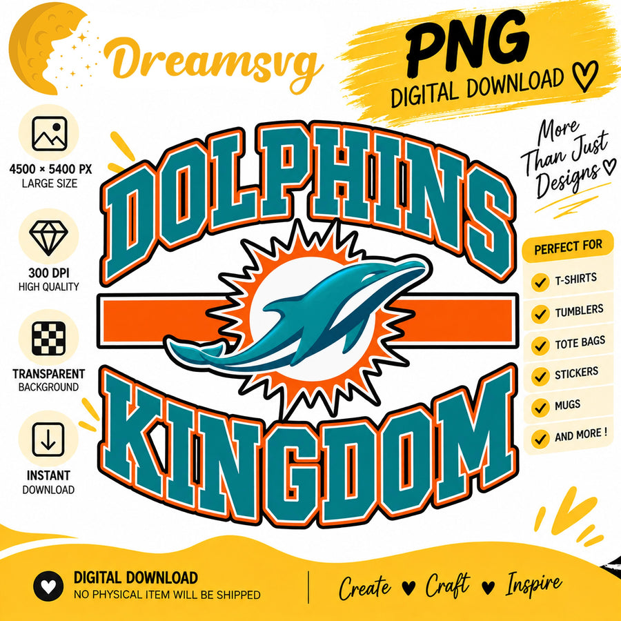 Dolphins Kingdom PNG, Miami Football Fan Sublimation