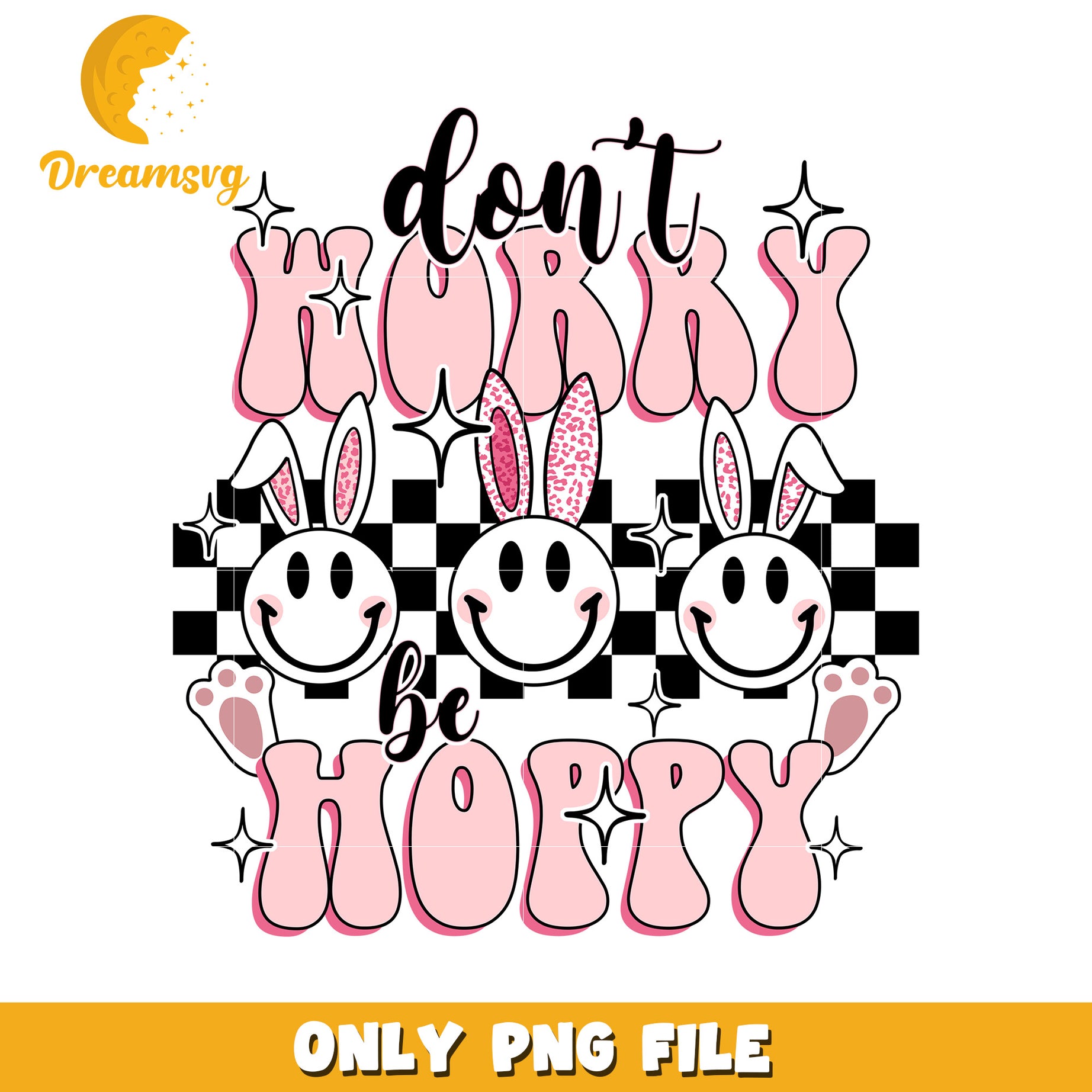 Don't worry be hoppy smiley face png, easter day png, smiley emoji png