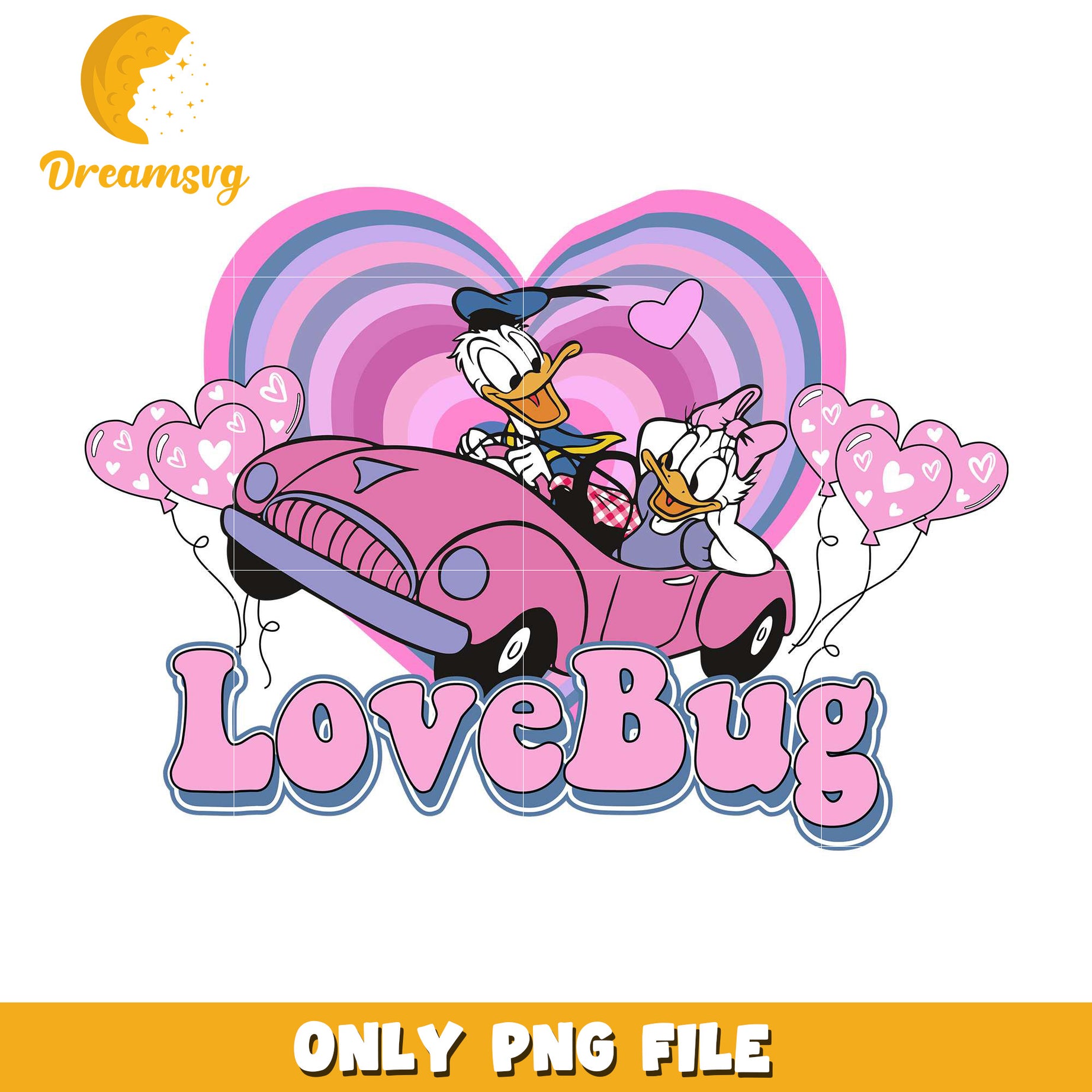 Donald Daisy pink car love bug png, love bug png, valentine png