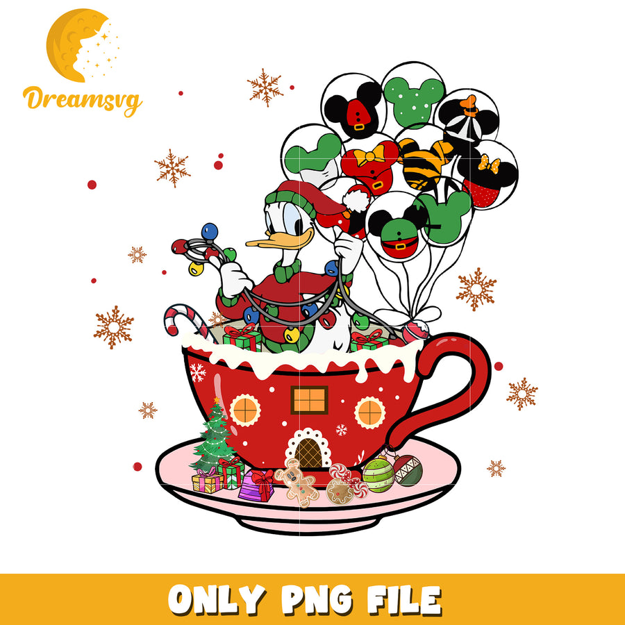 Donald tea cup png, merry disney png, holiday magic png