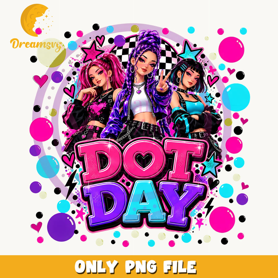 Dot Day Squad Clipart, Neon Pink Purple Checkered Fashion, Concert