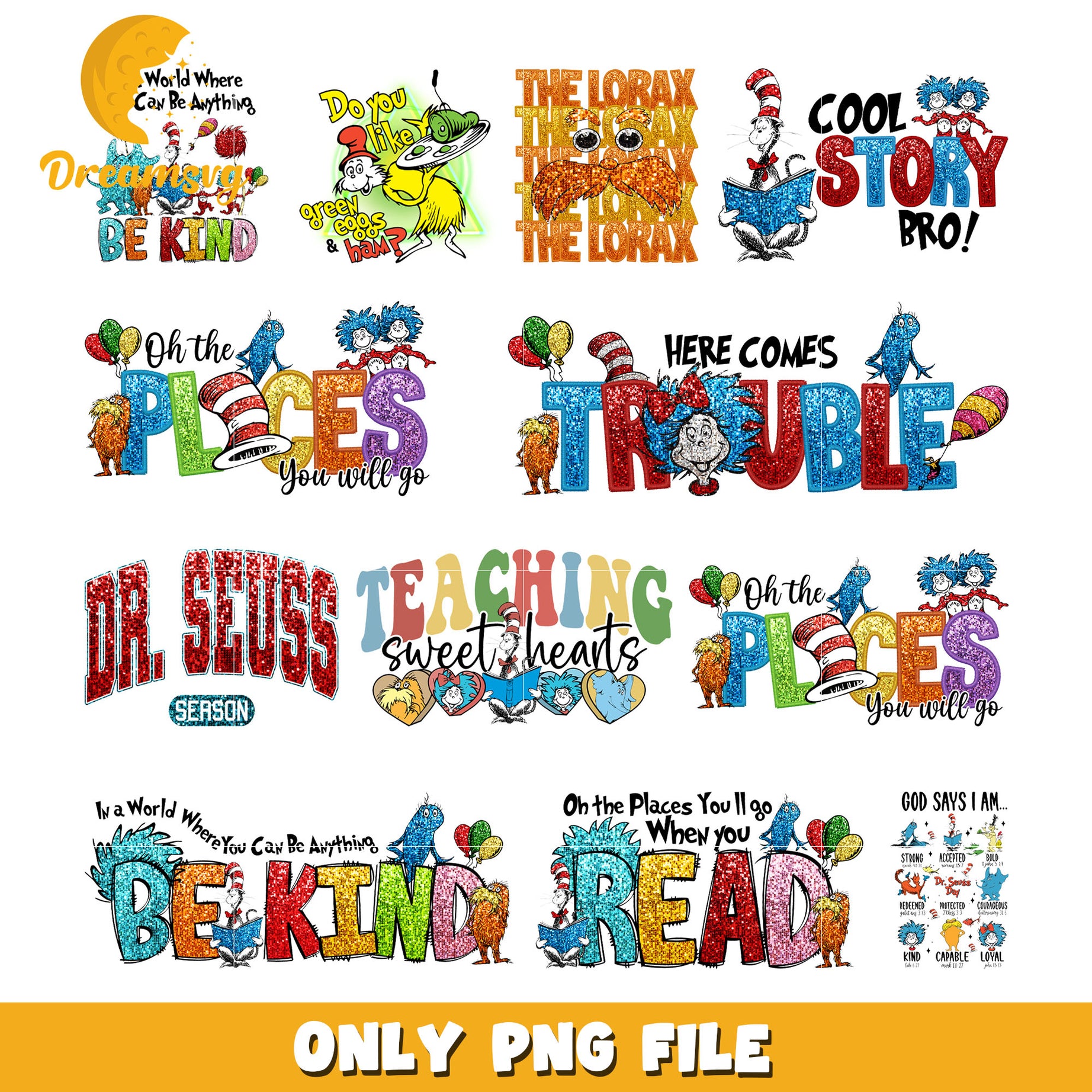 Dr.Seuss quotes bundle png, oh the places you'll go​ png