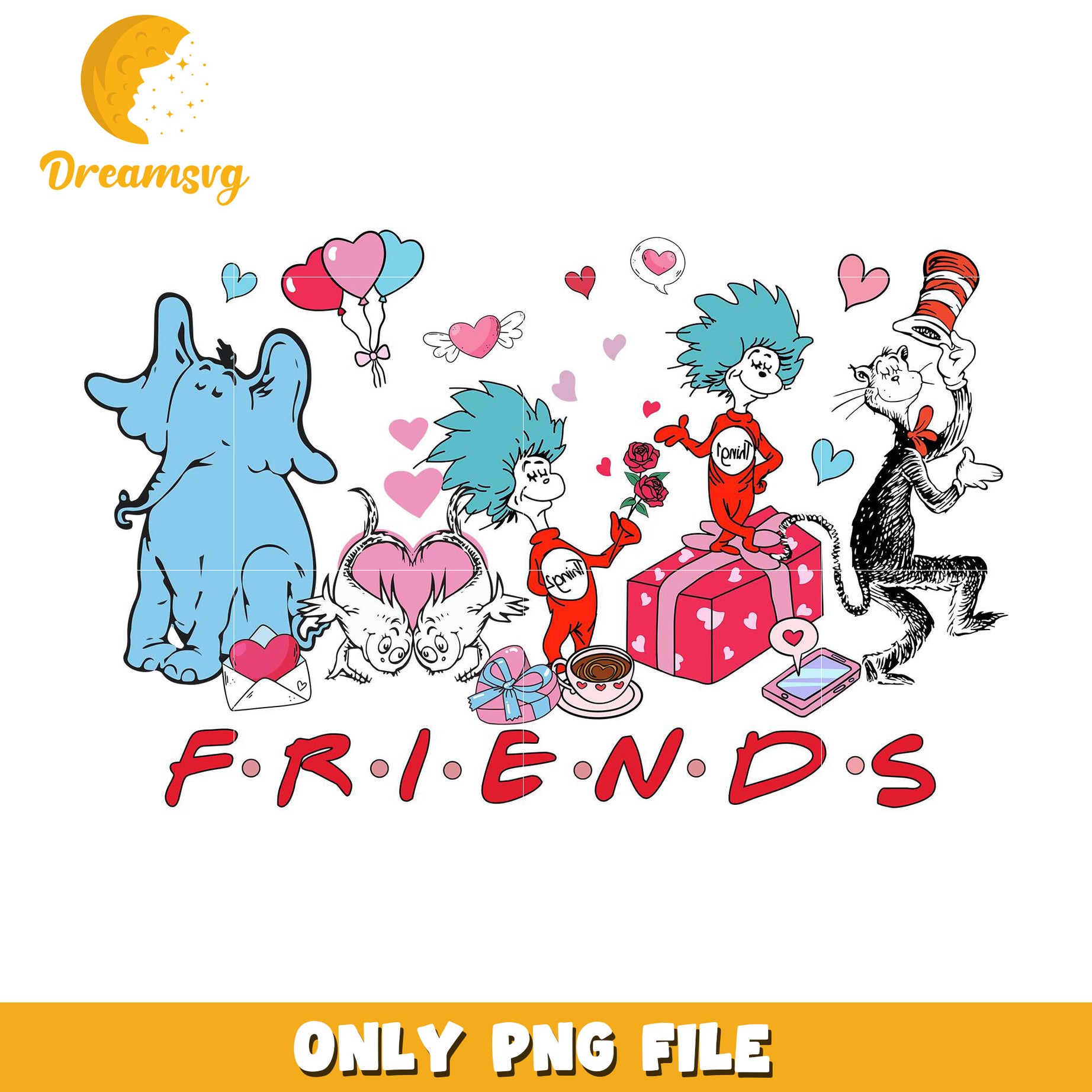 Dr.Seuss friends valentine png, dr.seuss characters png