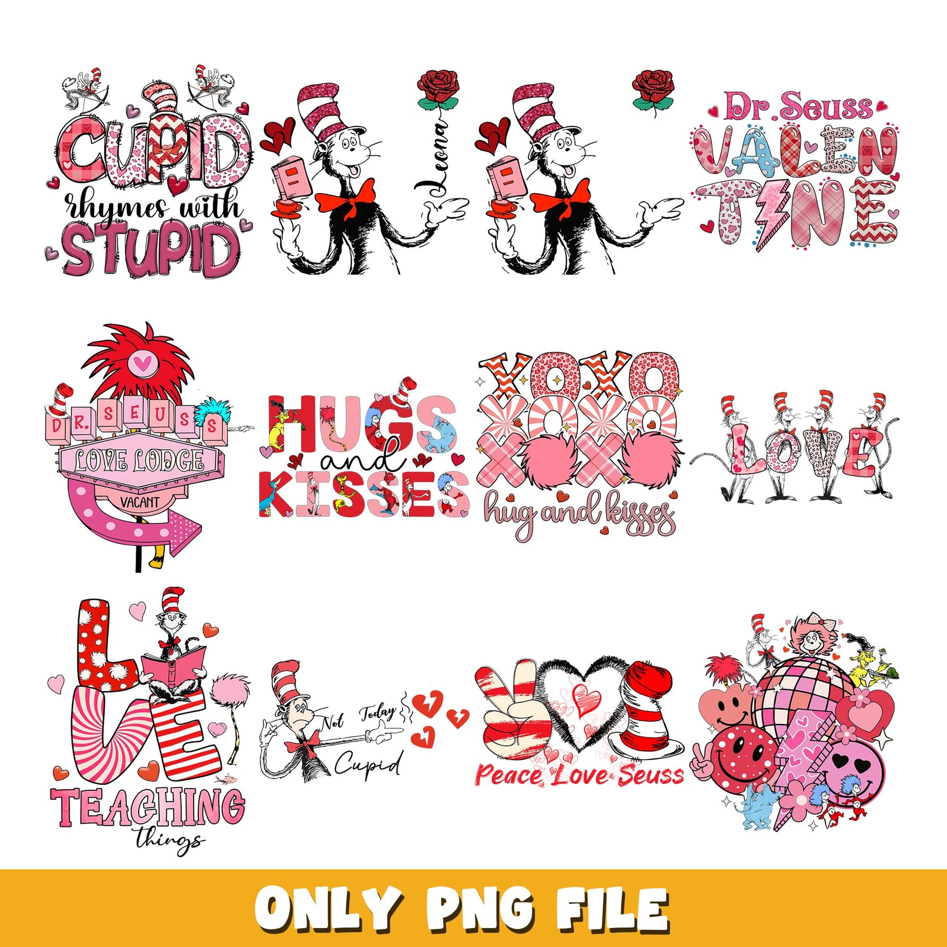  Valentine Cat in hat png, Dr Seuss  bundle png, cartoon png 